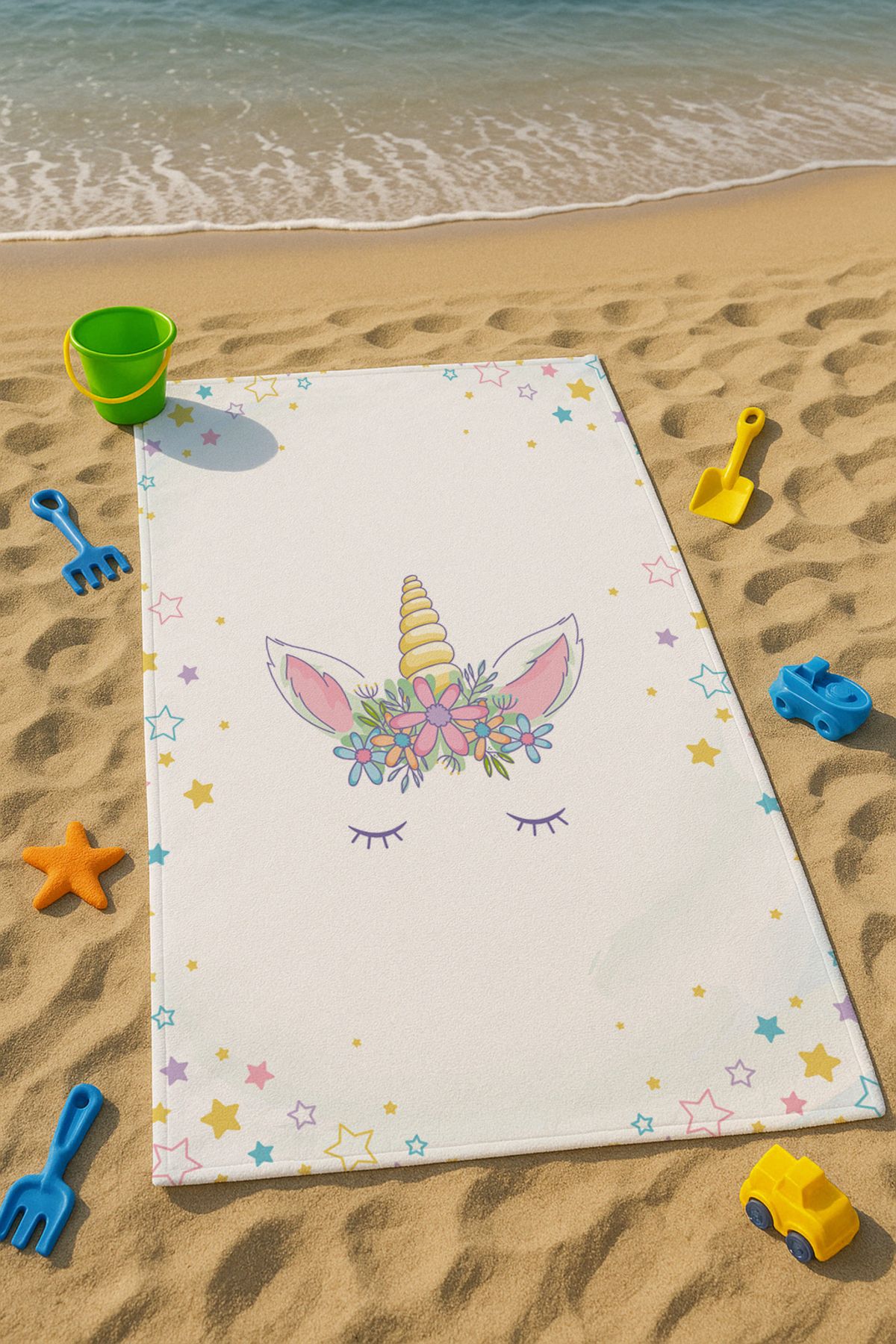 Talia Home Beyaz Unicorn Desenli Çocuk Plaj - Deniz- Havuz Havlusu TLAPH-076