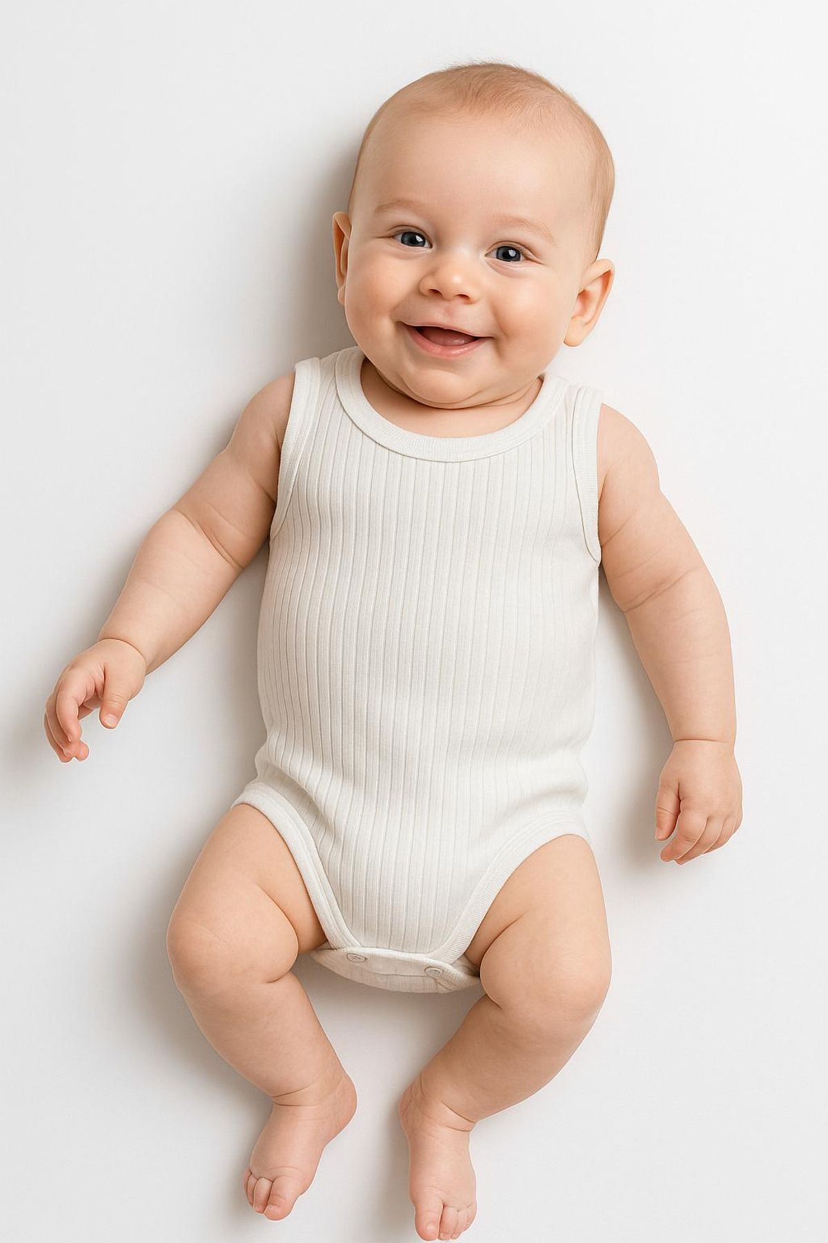 Trend Bebe Butik Ribana Çıtçıtlı Pamuklu Bebek Zıbın Kolsuz Yazlık Body Unisex Bebek Badi Ribana Dikey Çizgili Tulum