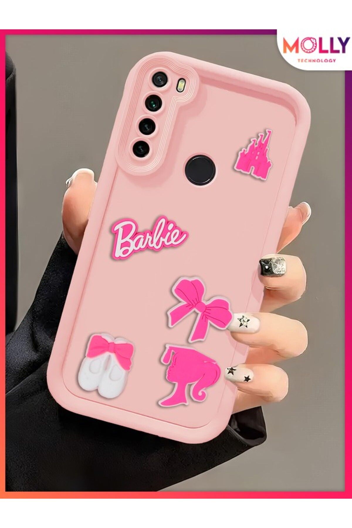 Molly Xiaomi Redmi Note 8 İçin Kum Pembesi Kenarları Kalın 3d Kabartmalı Cute Girl Silikon Kılıf