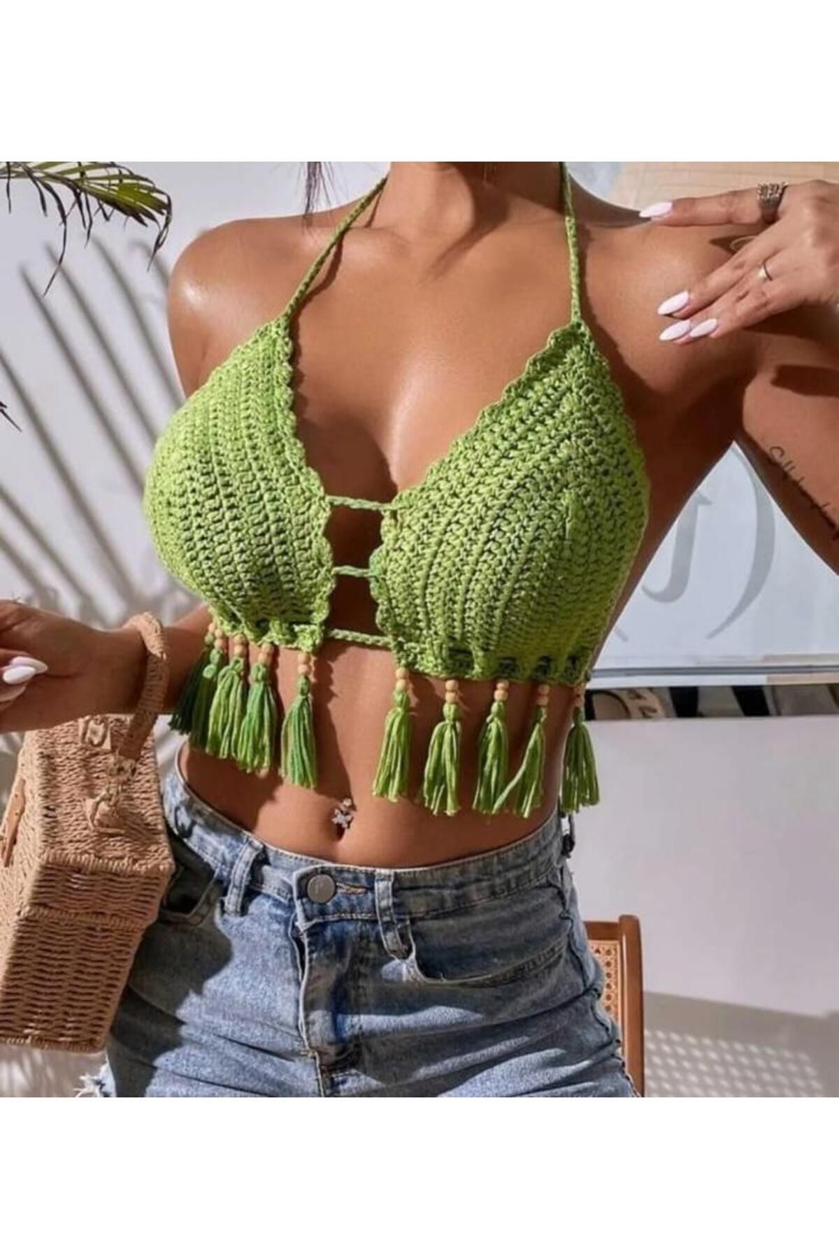 Charme Elegant el örgüsü kadın büstiyer crop