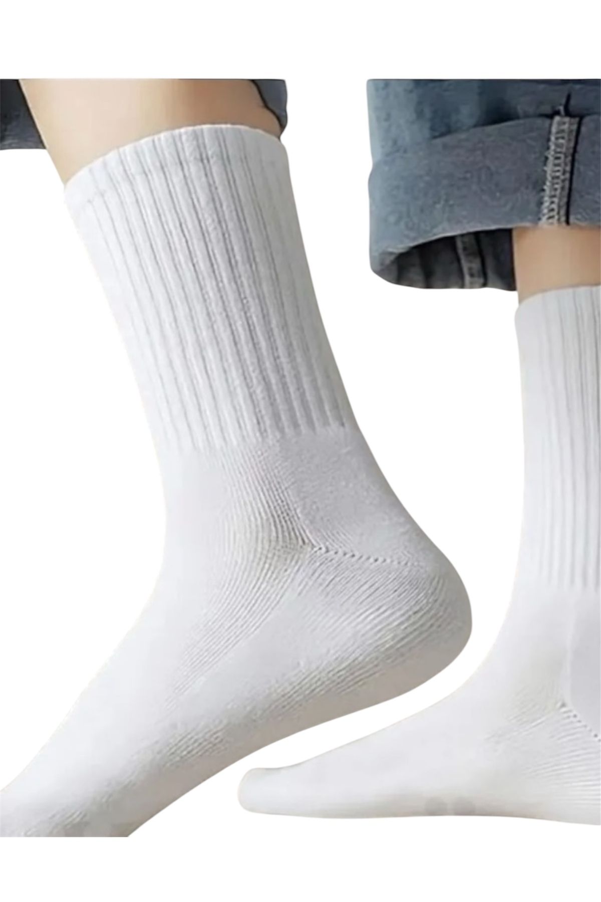 GRİMNİR SOCKS 6 Çift Beyaz Çizgisiz Kolej Tenis Çorap