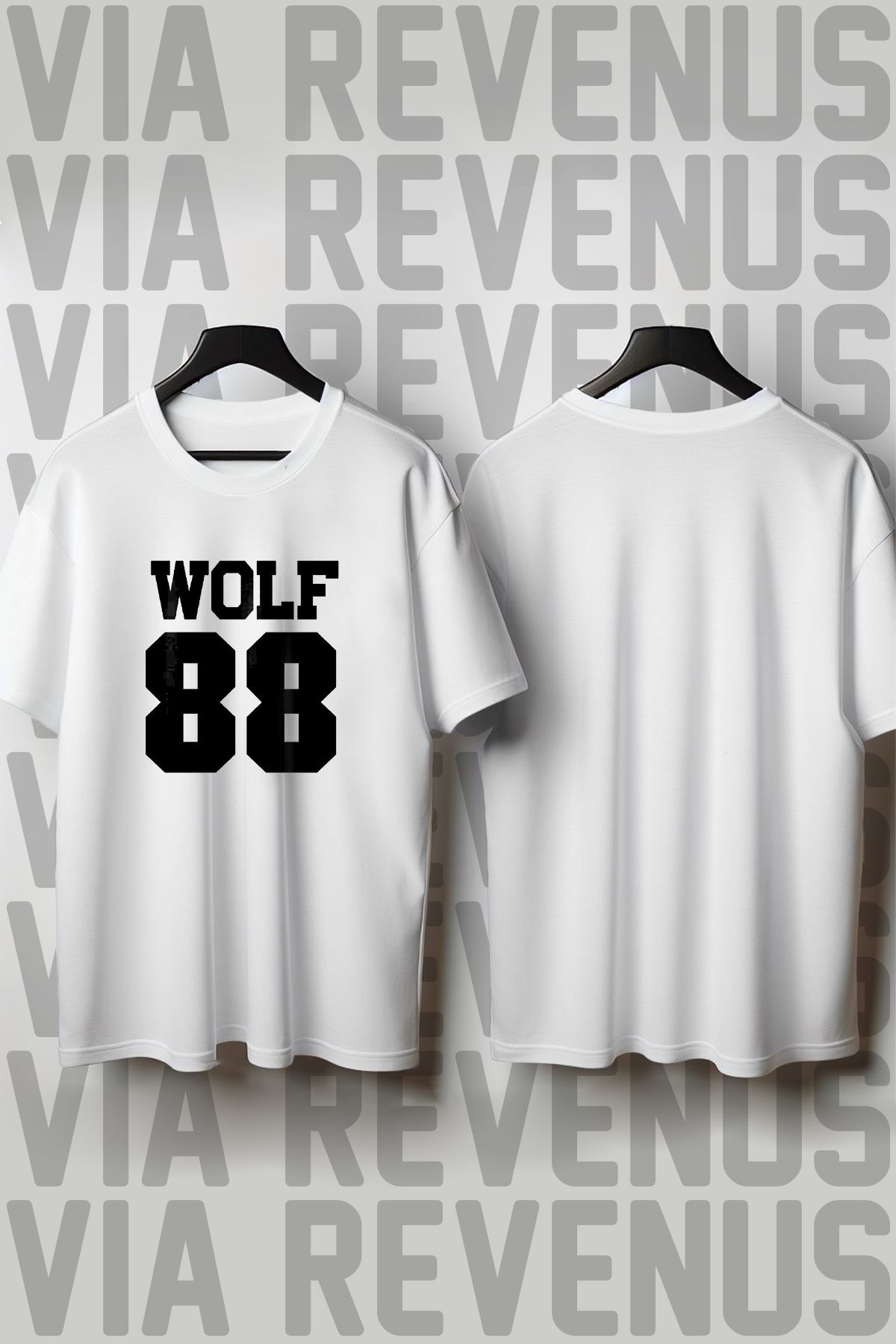 Vordevia Wolf 88 Baskılı Geniş Kalıp Unisex Bisiklet Yaka Tshirt