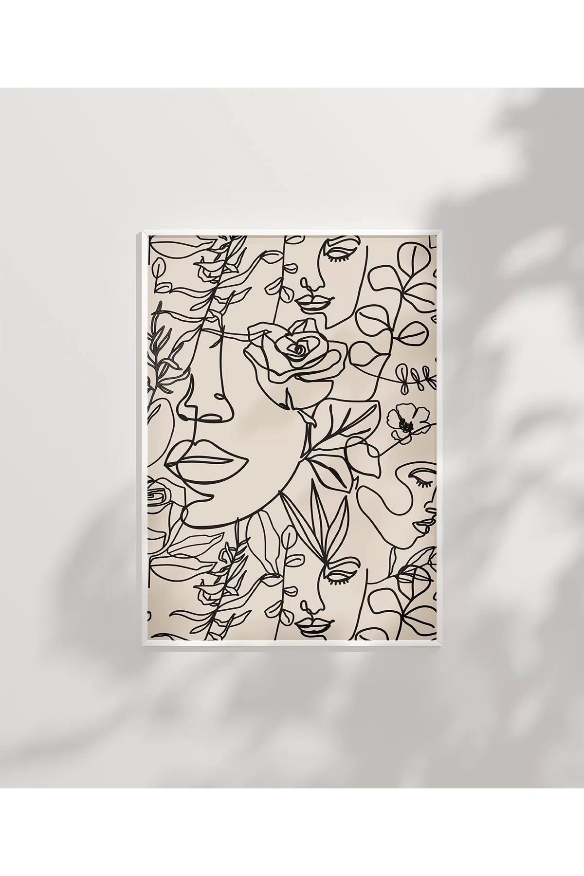 VOGLOO Çerçevesiz Poster Floral Line Art Yüz İllüstrasyonu