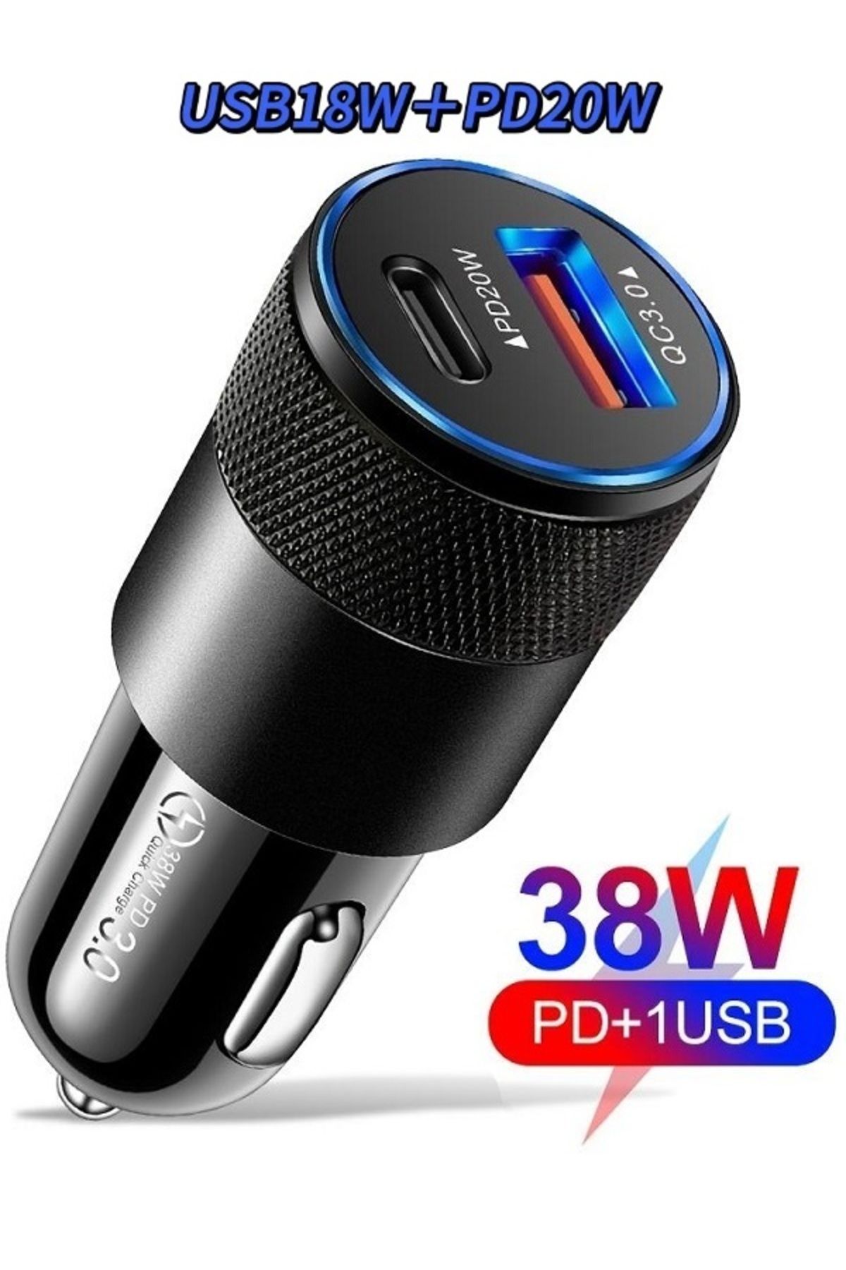 MOBİL GO Araç Seyahat Cep Telefonu Şarjı Oto Çakmaklık Şarj Cihazı Type-C Usb Girişli Araba Şarz Aleti 38W