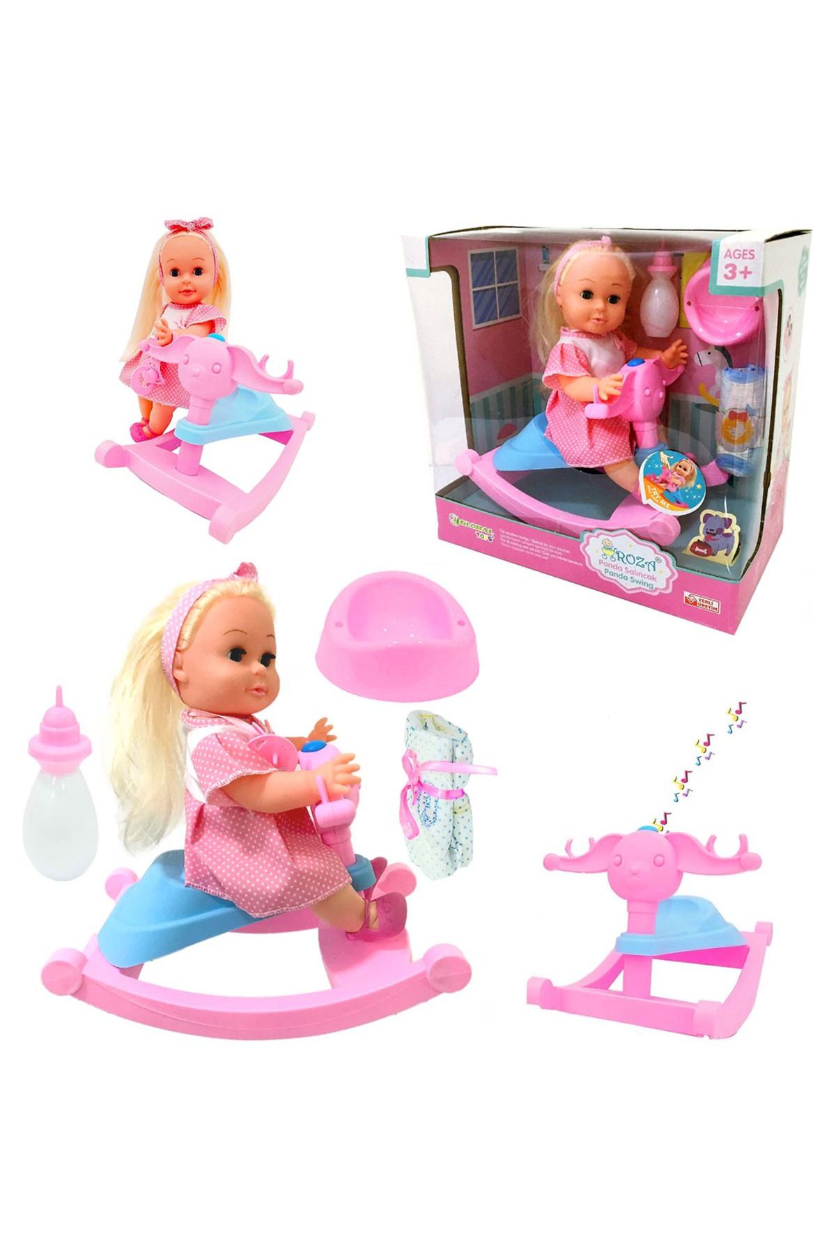 Roza GLOBAL ROZA BEBEK SALINCAKLI ALTINI ISLATAN 33 CM 3+