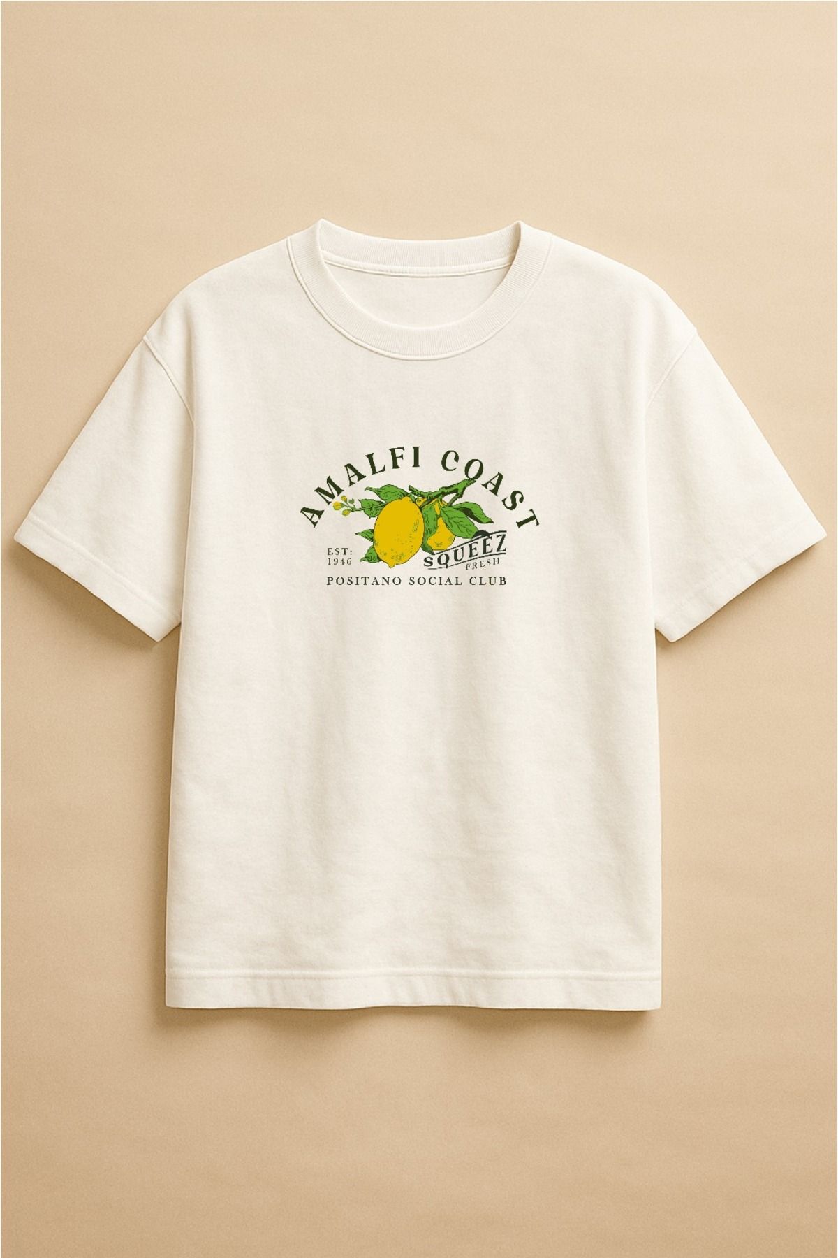 Altair Tr Beyaz Renk Oversize Amalfi Coast Limon Baskılı Unisex Tişört T-shirt