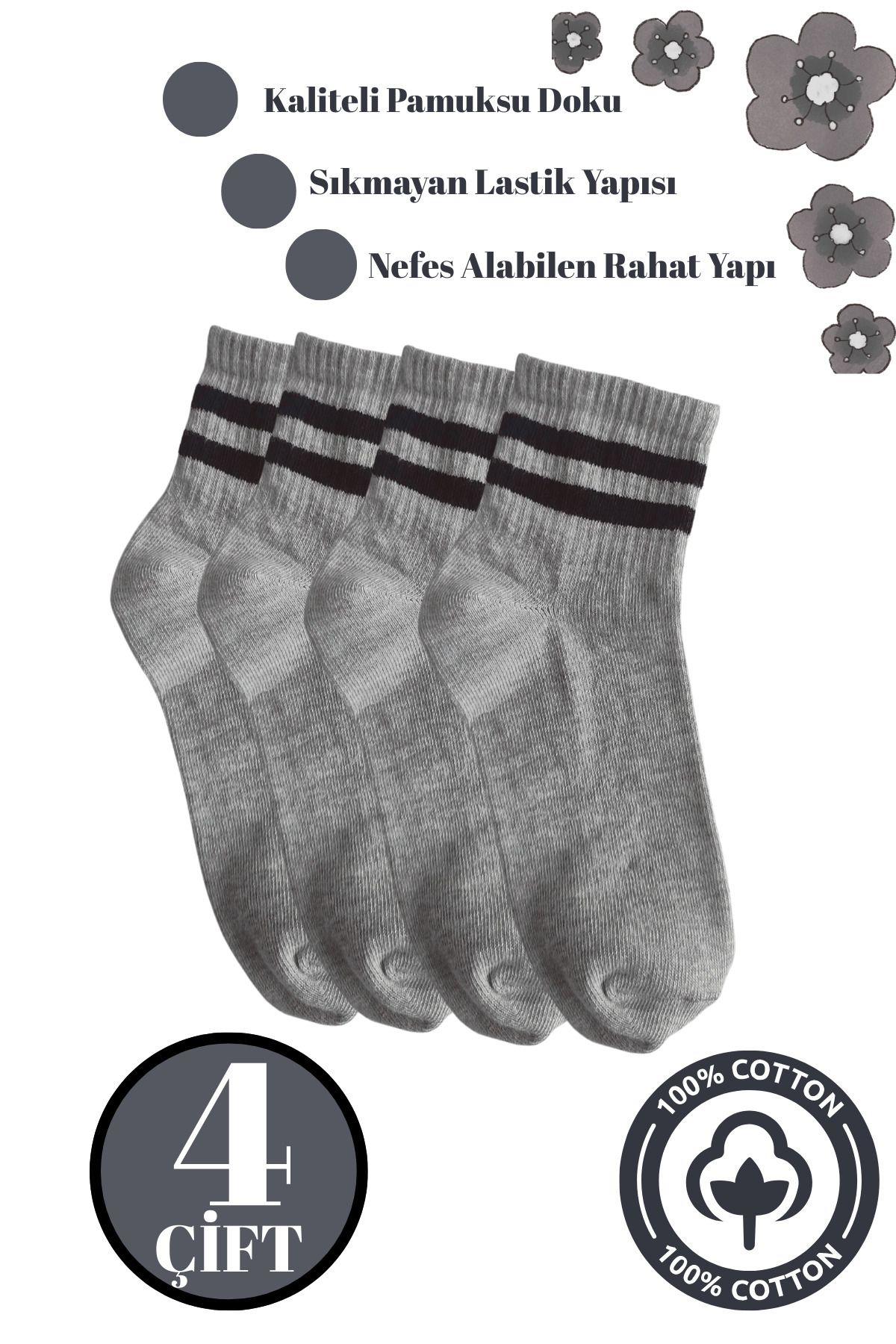 DİLRUBA AVM Unisex Kaliteli Pamuklu Yumuşak Kadın Erkek Halka Desenli Kolej Çorap (4 Çift)
