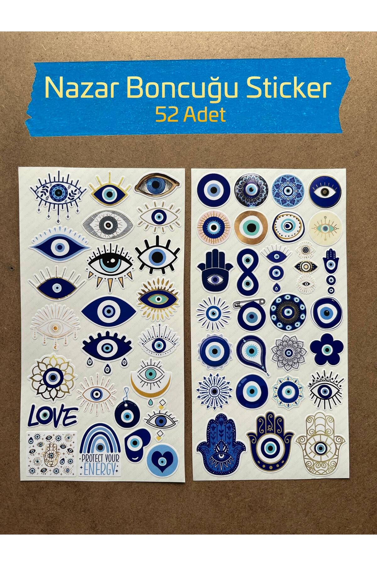 hdsticker 52 Adet Nazar Boncuğu Temalı Sticker - Bullet Journal, Ajanda, Defter, Süsleme Paketleme Etiket Seti