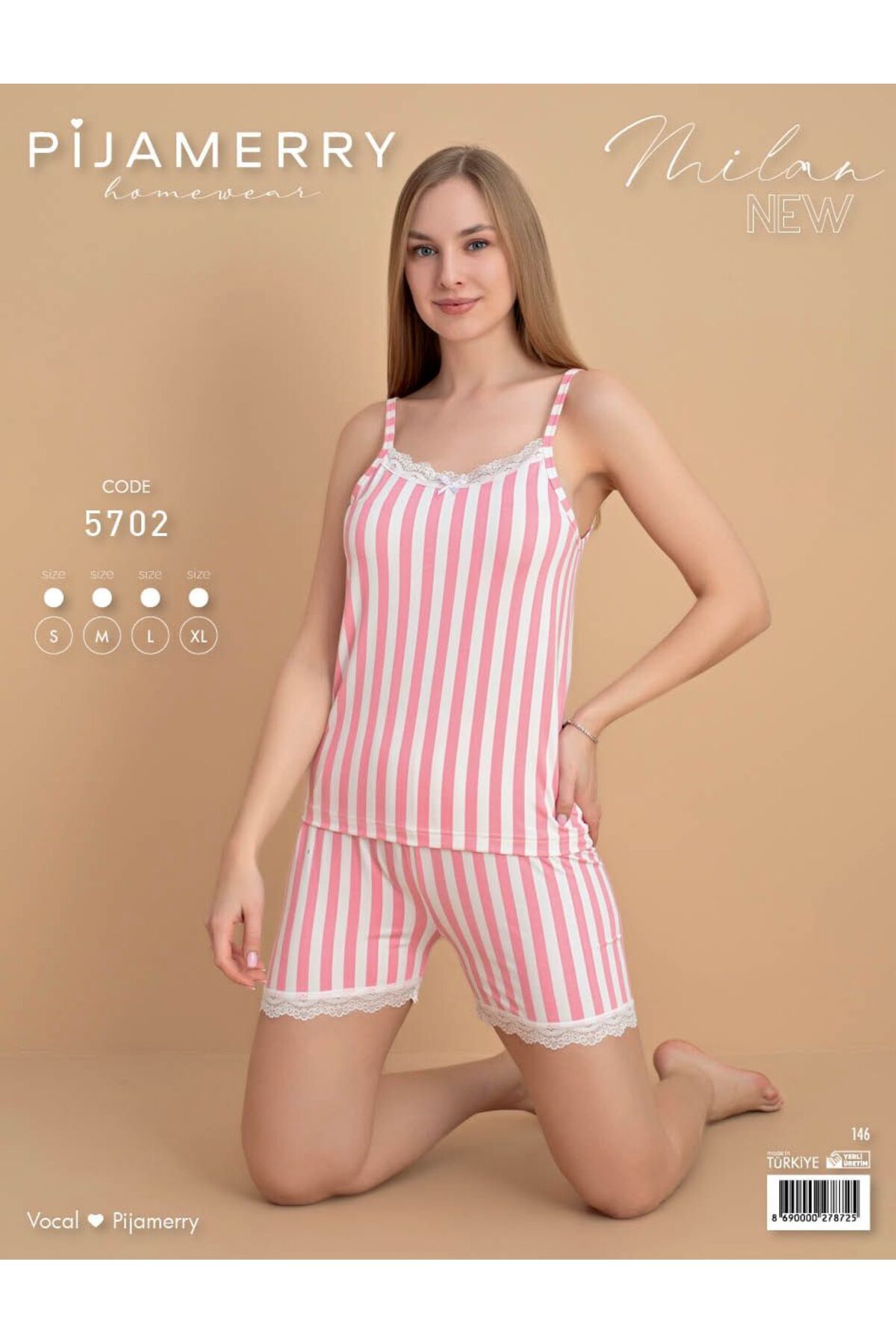 Ayreka Pembe Çizgili Askılı Şortlu Kadın Pijama Takımı