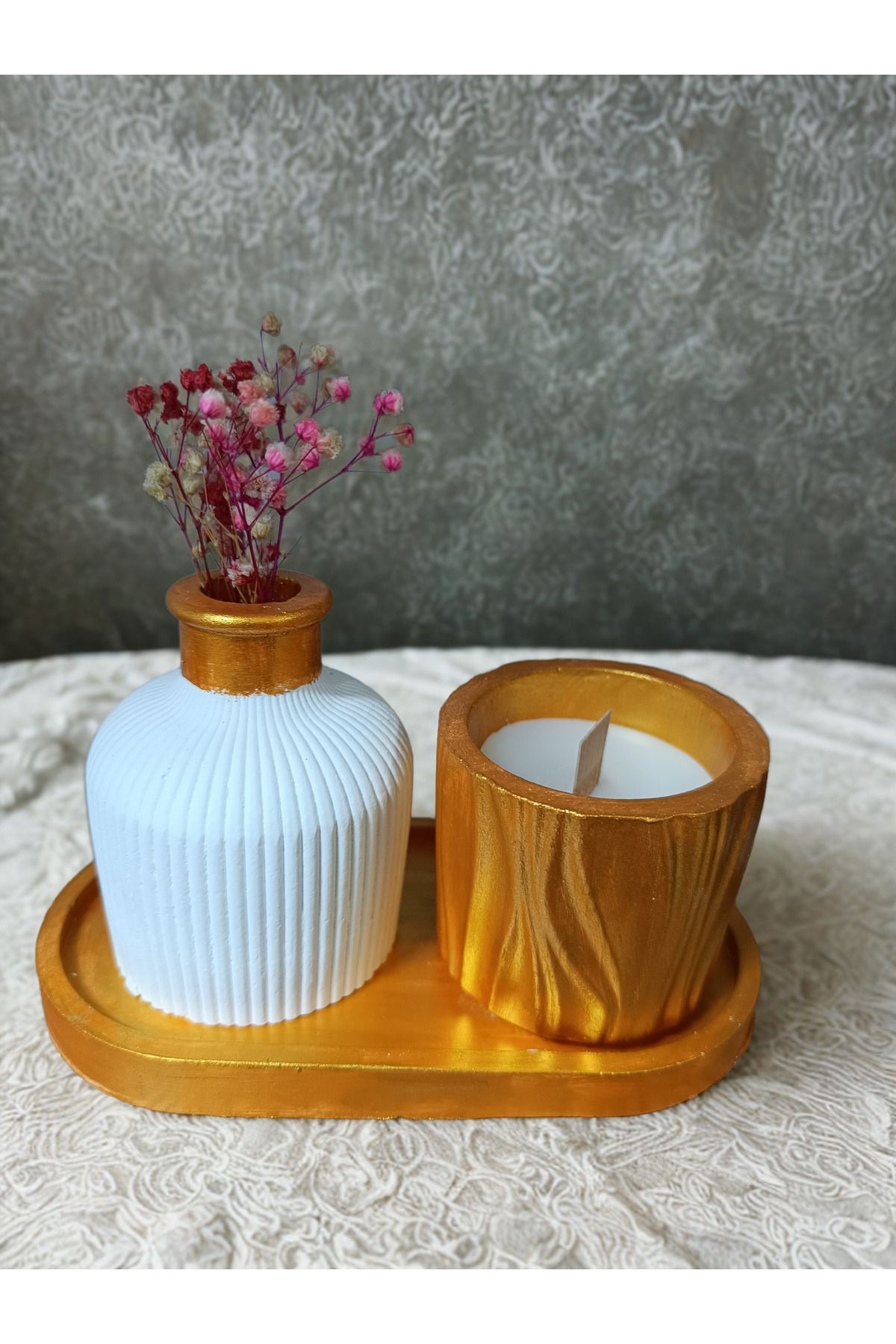 crafts tasarım atölyesi KOPYA - Crafts Tasarım 3 lü Dekoratif Mum seti Çift Renk