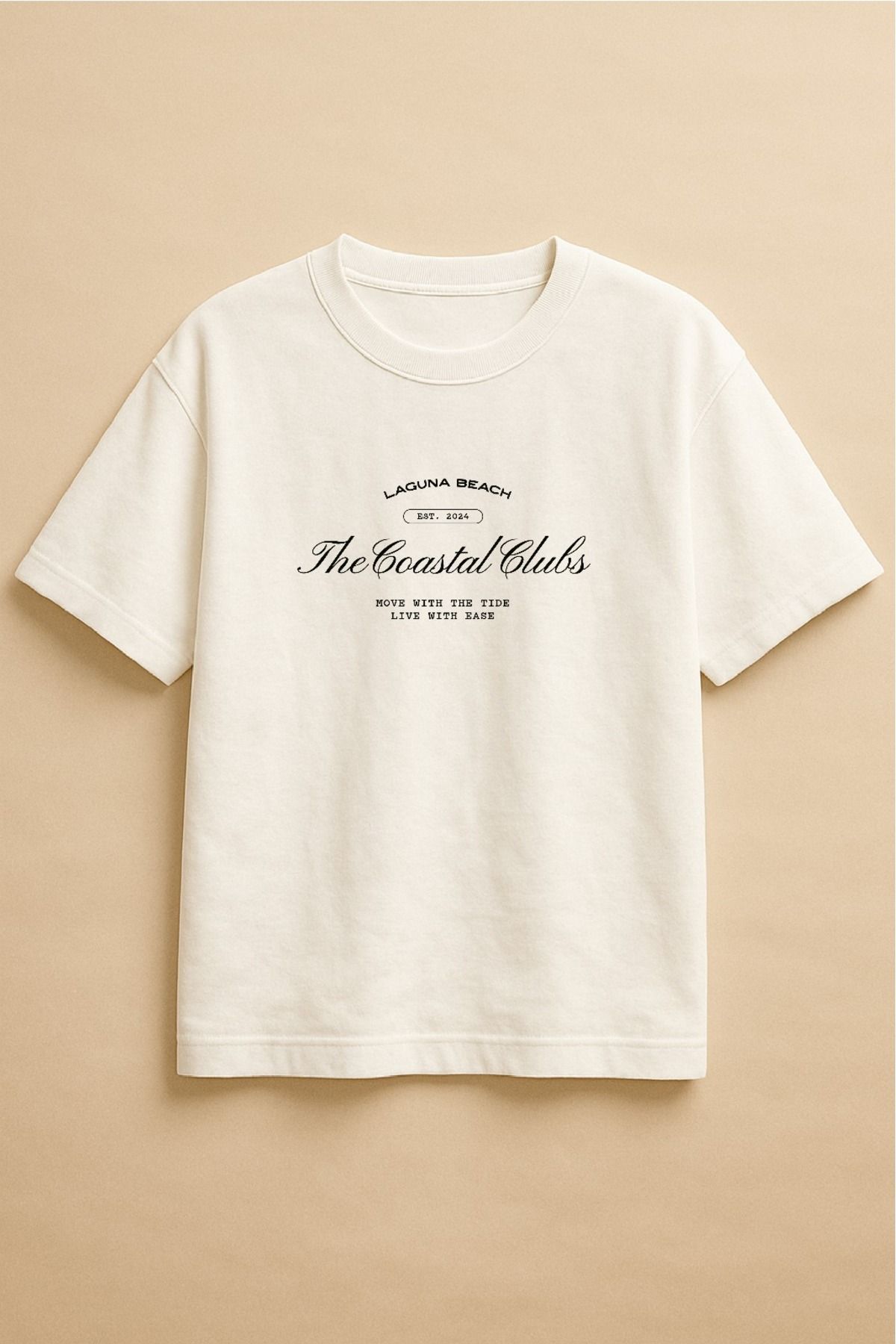 Altair Tr Beyaz Renk Oversize Laguna BeachBaskılı Unisex Tişört T-shirt