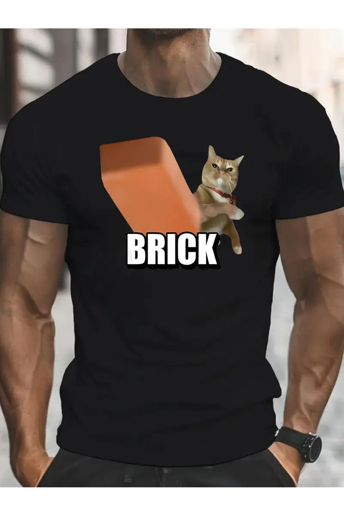 LUNAVISTA Brick Baskılı Bisiklet Yaka Kısa Kol T-shirt