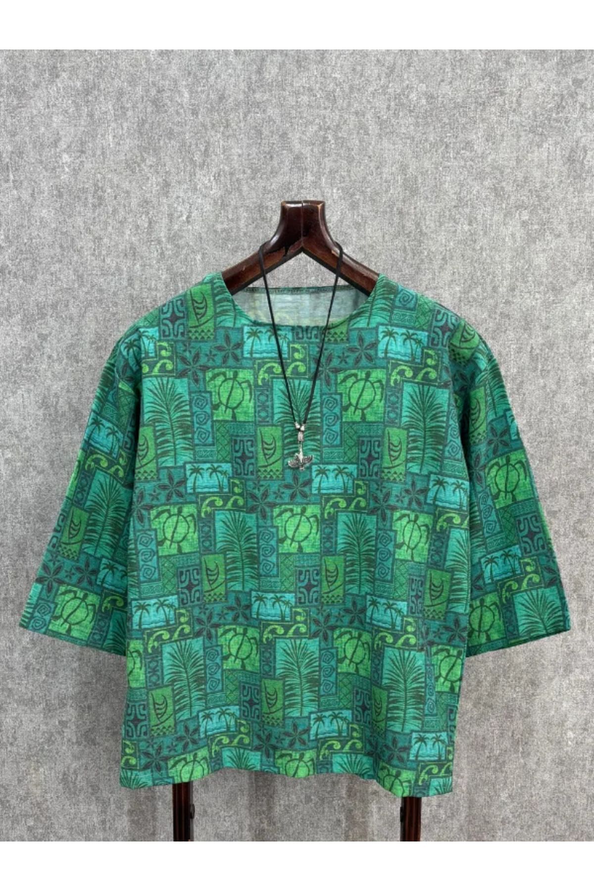 FıttingRoom Oversize Desenli Pamuk Keten Bohem Tshirt
