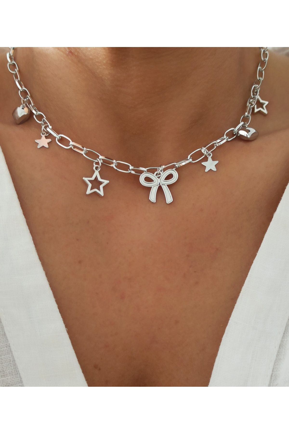 DENİZDENAL BowStar Gümüş Renk Gift Kolye
