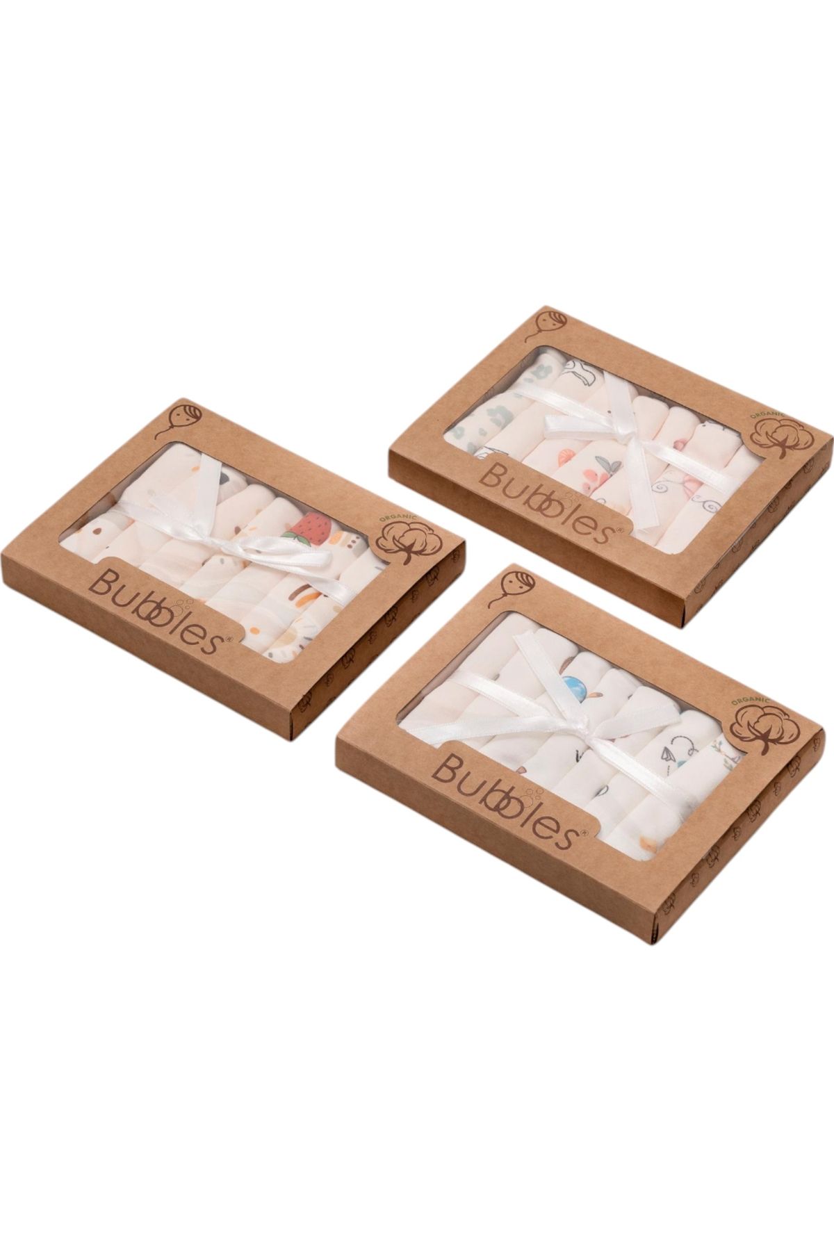 Butik 3'lü set organik pamuklu bebek ağız mendili