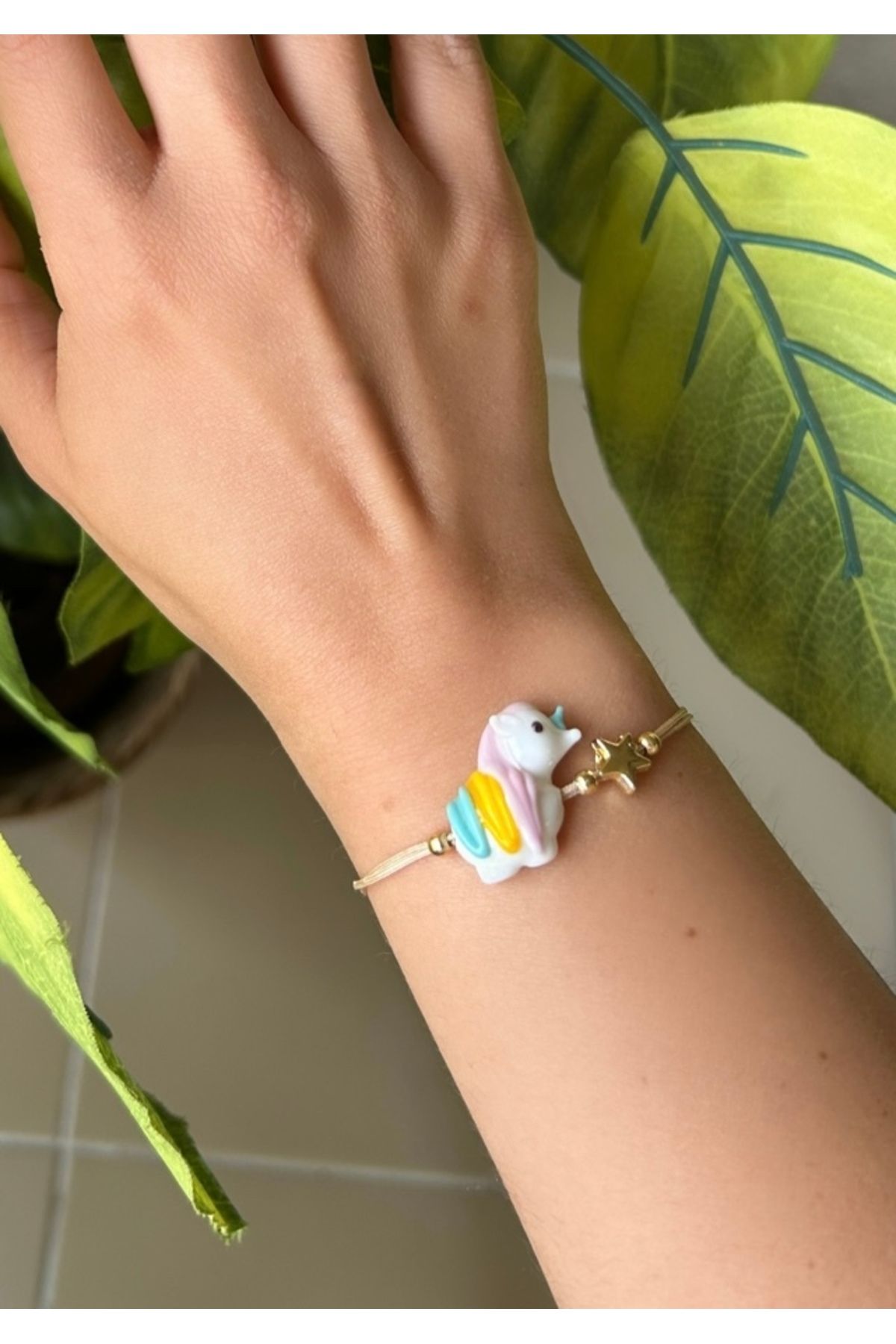 Alvora Accessories Unicorn Cam Boncuk Murano Asansörlü İpli Bileklik