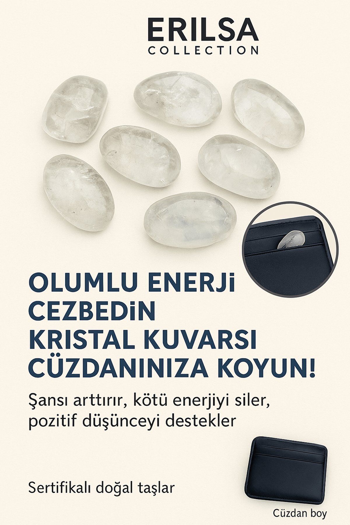 Erilsa Sertifikalı Cüzdan Boy Kristal Kuvars Taşı Kütle - Günlük Arınma ve Zihinsel Netlik Taşı