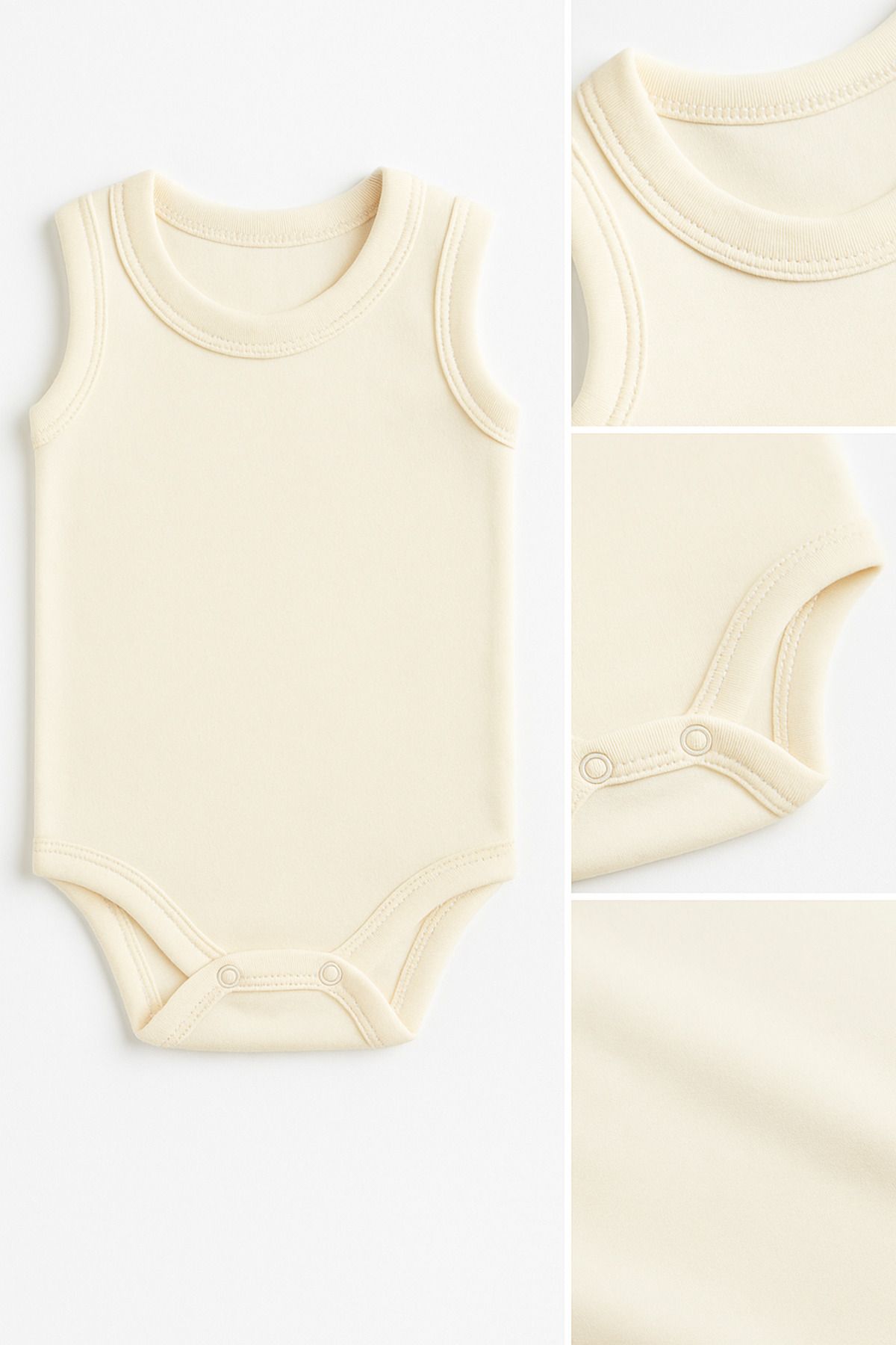 Trend Bebe Butik 3’lü Bej-Sarı-Yeşil Bebek Zıbın Seti | Pamuklu Kolsuz Çıtçıtlı Yazlık Body | Unisex Bebek Badi