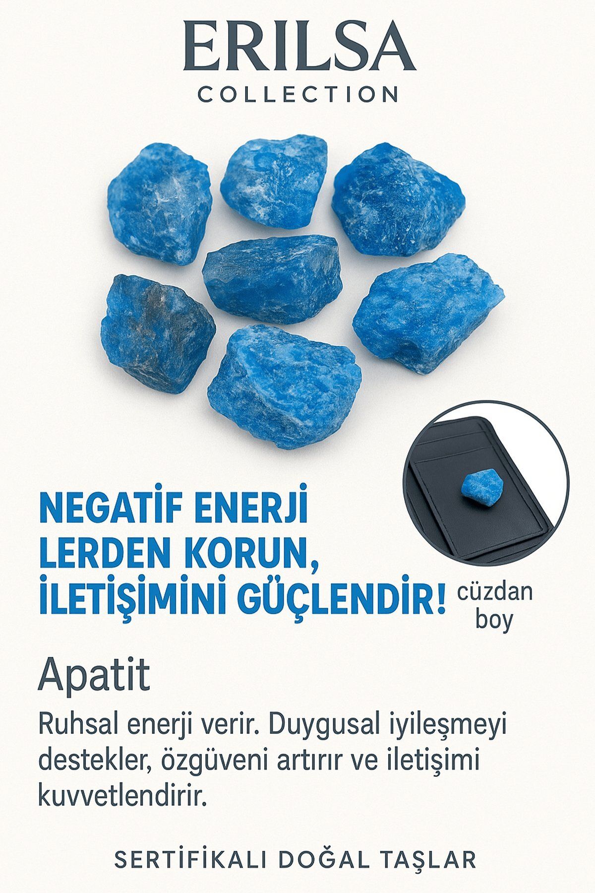 Erilsa Sertifikalı Ham Cüzdan Boy Apatit Taşı Kütle - Zihinsel Berraklık Günlük İlham Kaynağı