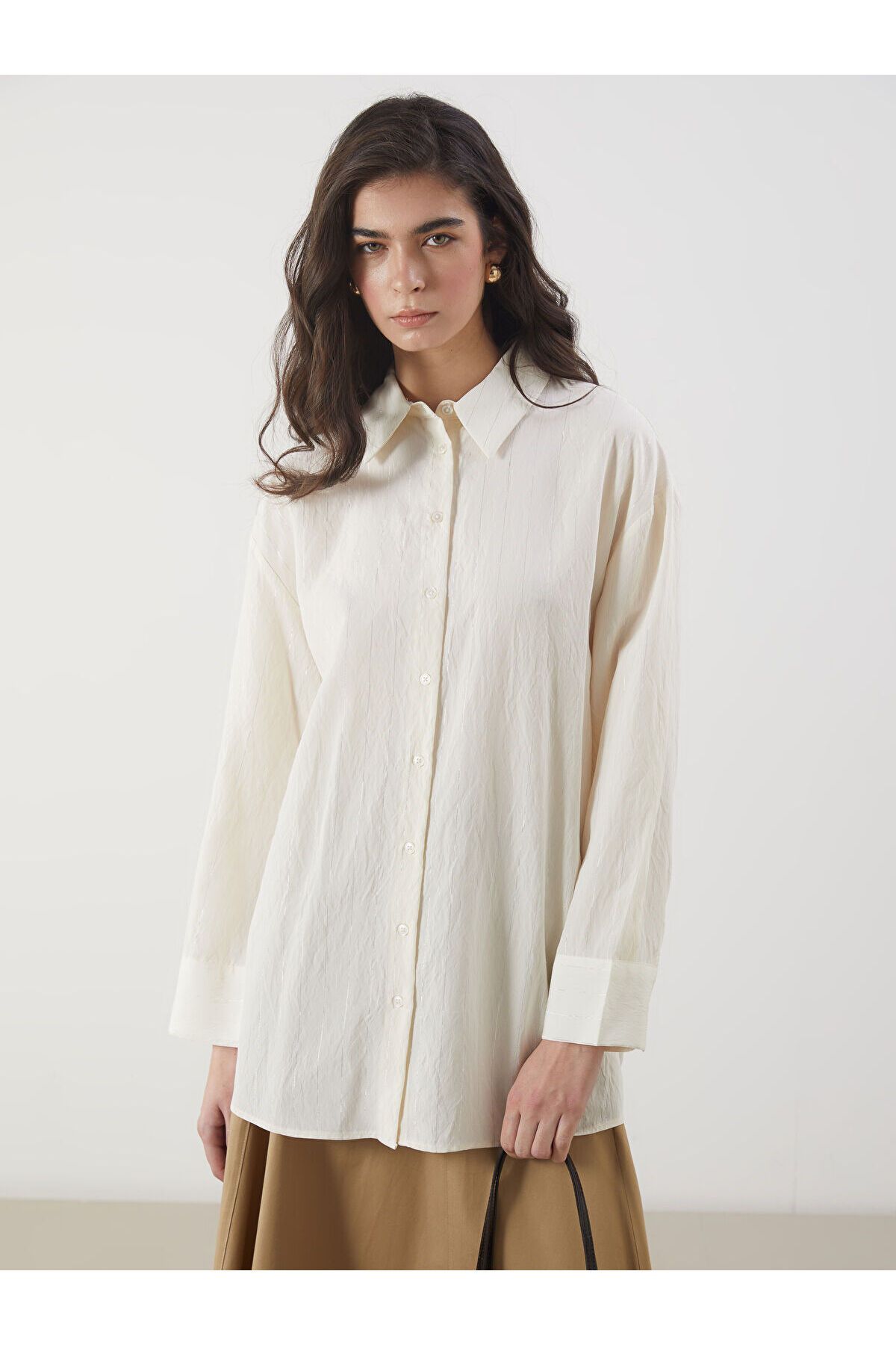 LC Waikiki Çizgili Oversize Kadın Gömlek Tunik