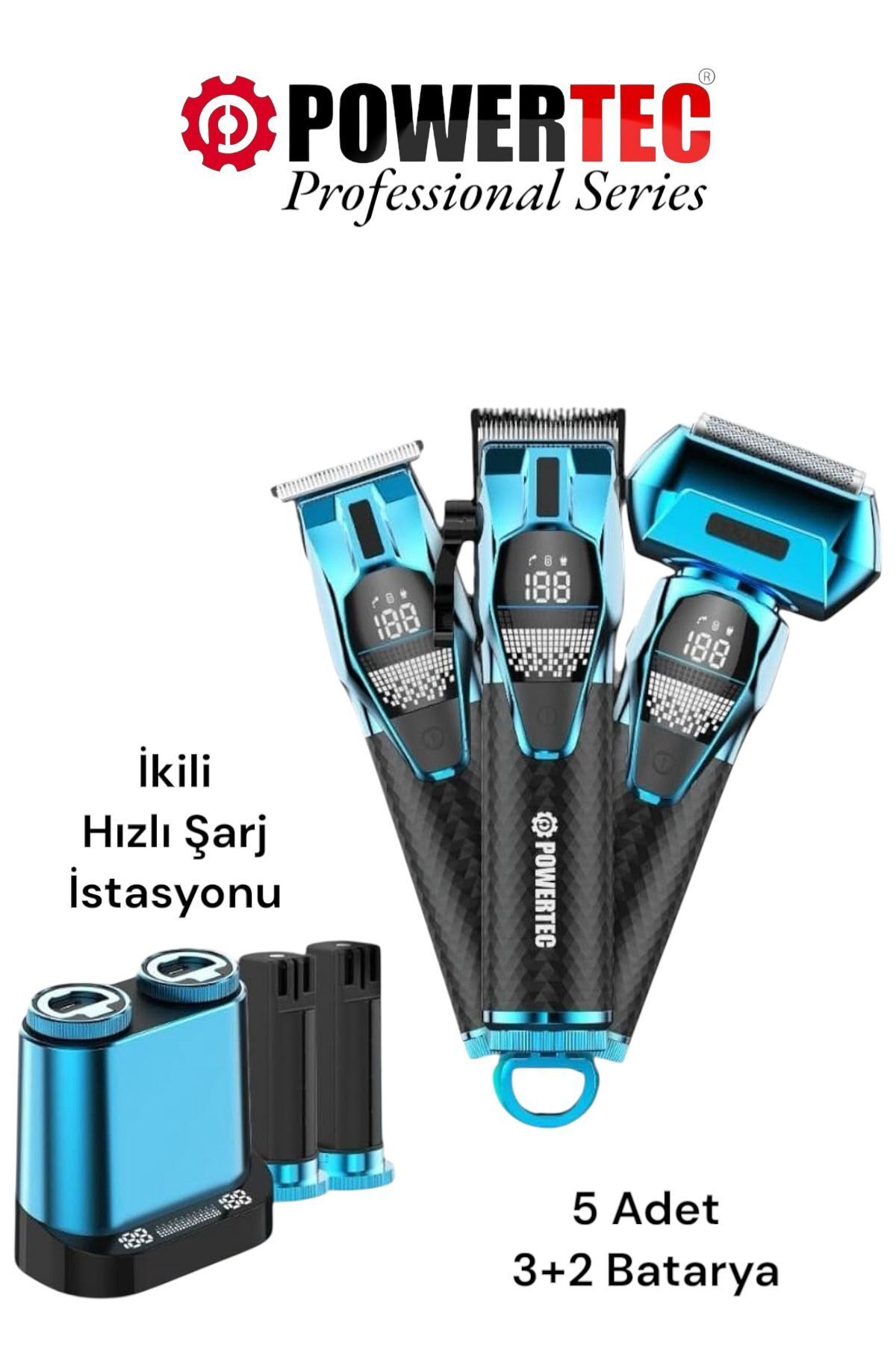 POWERTEC TR-5500 3in1 Profesyonel Bakım Kiti Saç Sakal Ense Vücut Günlük Tıraş Makinesi Seti