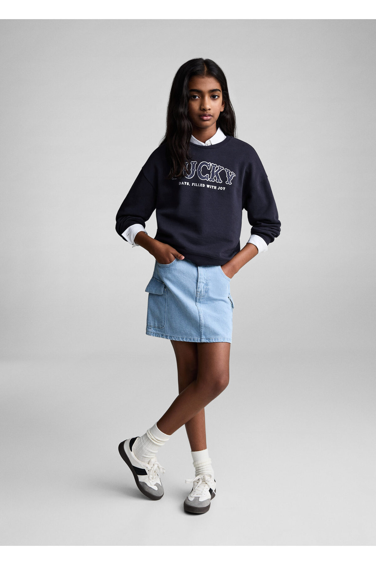 Navy Blue Girl Sweatshirt 77064455