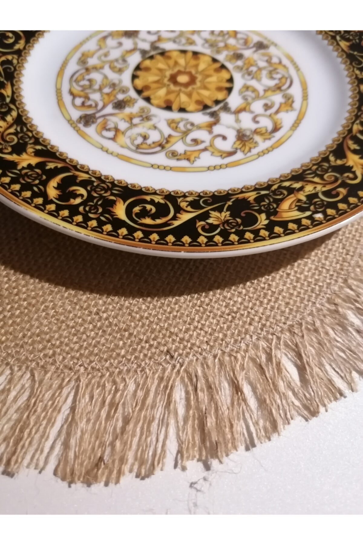 Organik Jüt Kumaşından Kenarları Püsküllü Oval 2 Li Amerikan Servis, 3