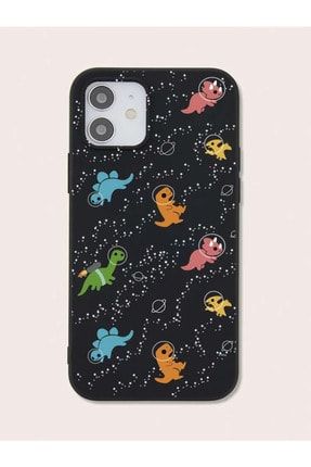 Iphone 12 Renkli Dinozor Desenli Içi Kadife Telefon Kılıfı artyclcmbd005