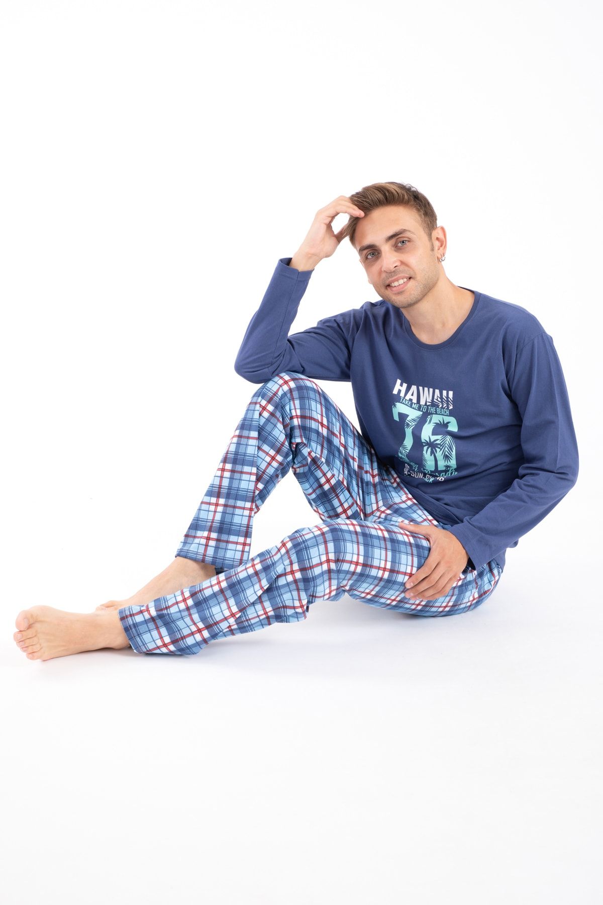 TAMPAP-Set de pijamale cu imprimeu pentru bărbați, cu mânecă lungă 2