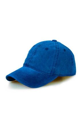 Düz Renk Yıkamalı Unisex Saks Mavi Şapka COSMOOUT1609