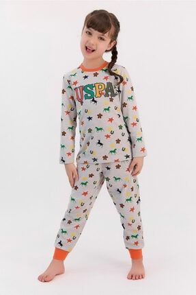 U.s. Polo Assn Yıldızlı Bejmelanj Kız Çocuk Pijama Takımı US950-C