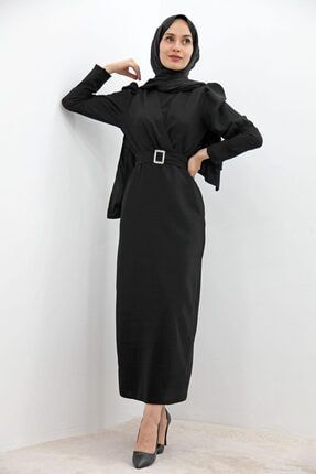Önü Çapraz Kalem Elbise Siyah TYC00211955592