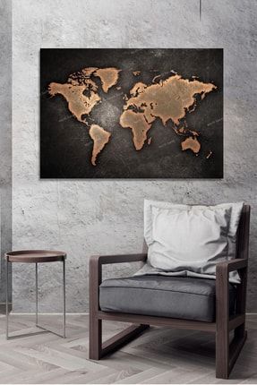 Eskitme Dünya Haritası World Map Kanvas Tablo (8 Farklı Ölçü) KLMN15