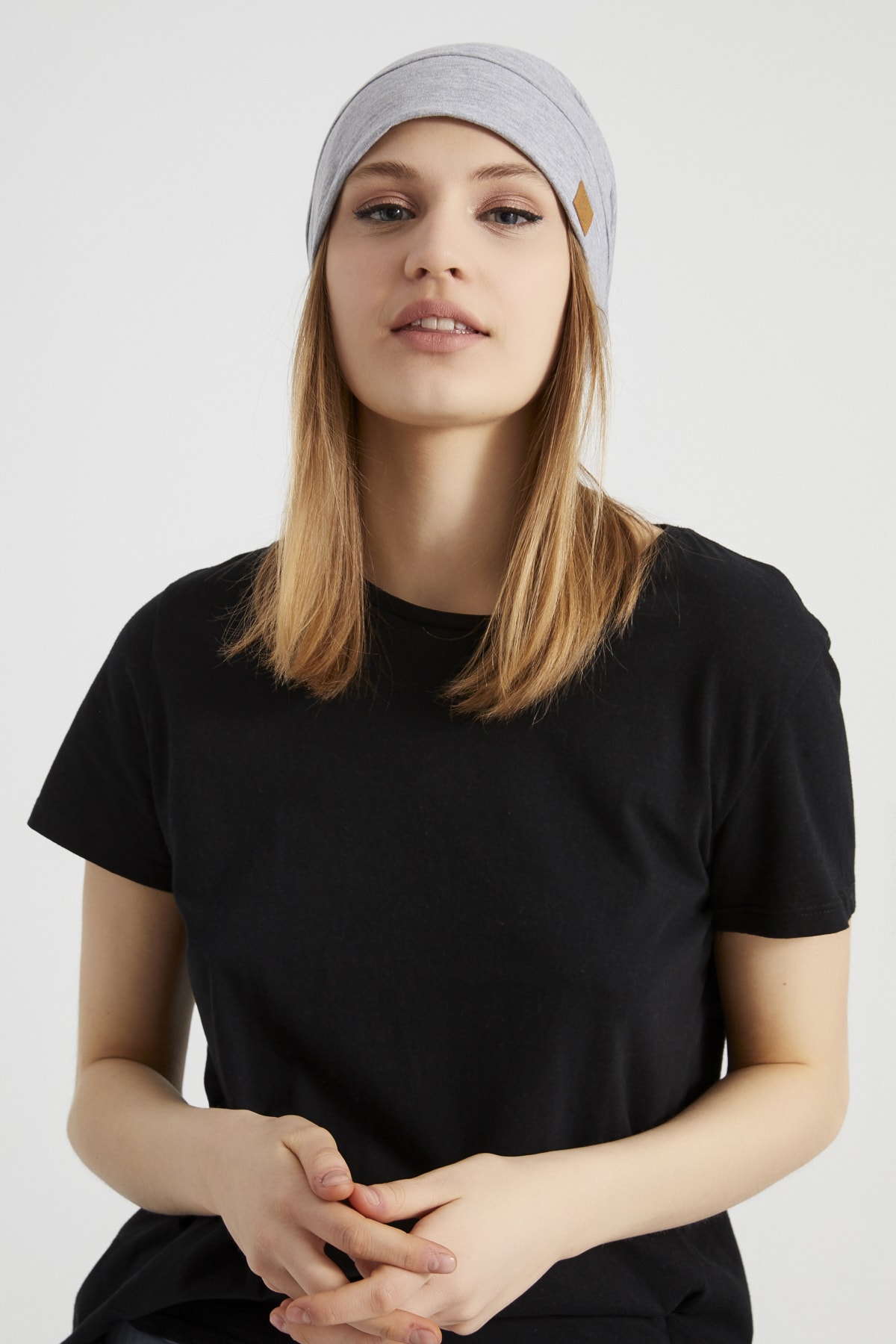 Butikgiz  Kadın Gri, Ip Detaylı Trendy Özel Tasarım 4 Mevsim Şapka Bere Buff -ultra Yumuşak Doğal Penye Kumaş - Görsel 6