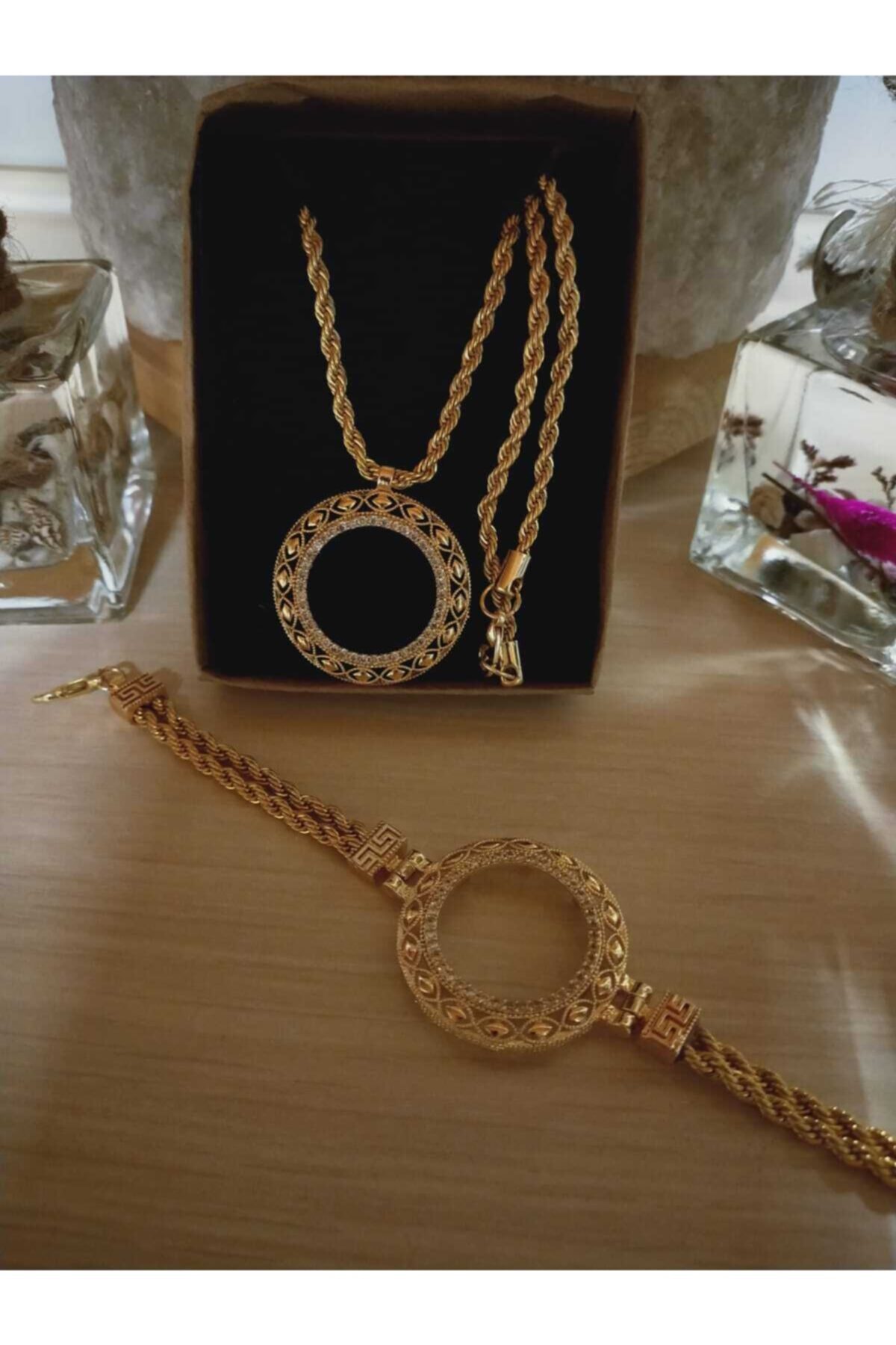 Yarım Kolye Yarım Bileklik Altın Kaplama Zirkon Taşlı 4