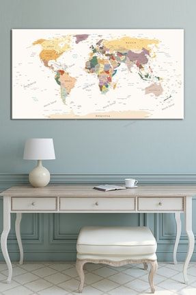 Dünya Haritası World Map Dekoratif Kanvas Tablo (7 Farklı Ölçü) T12N16