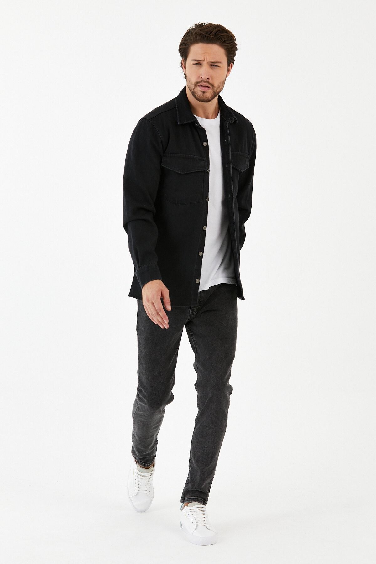 Denim shirt and best sale jacket