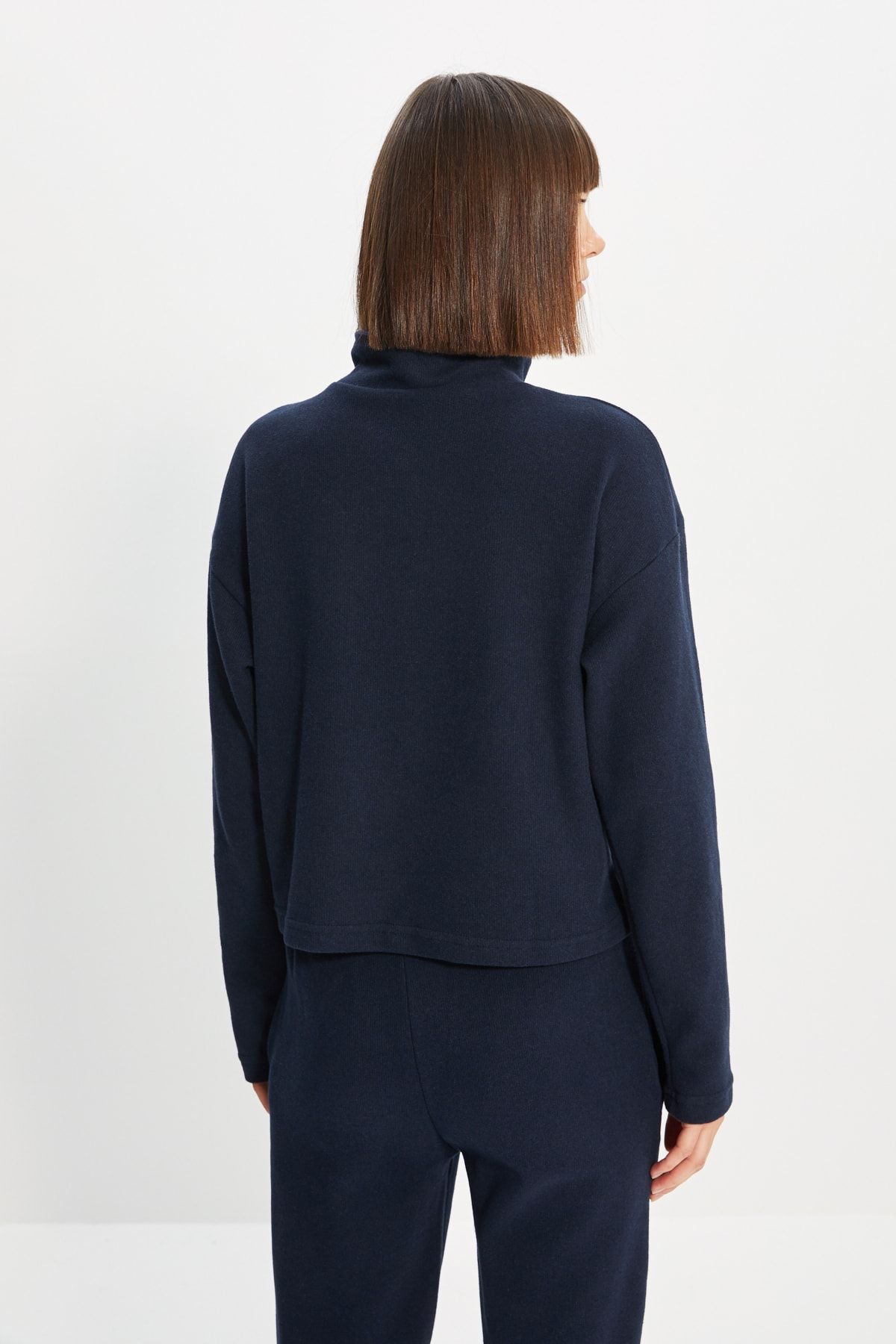 Trendyol Collection-Navy Blue Thessaloniki/Knitwear Look Zip γιακάς Κανονική/Κανονική Εφαρμογή Πλεκτό Φούτερ TWOAW22SW0732 5