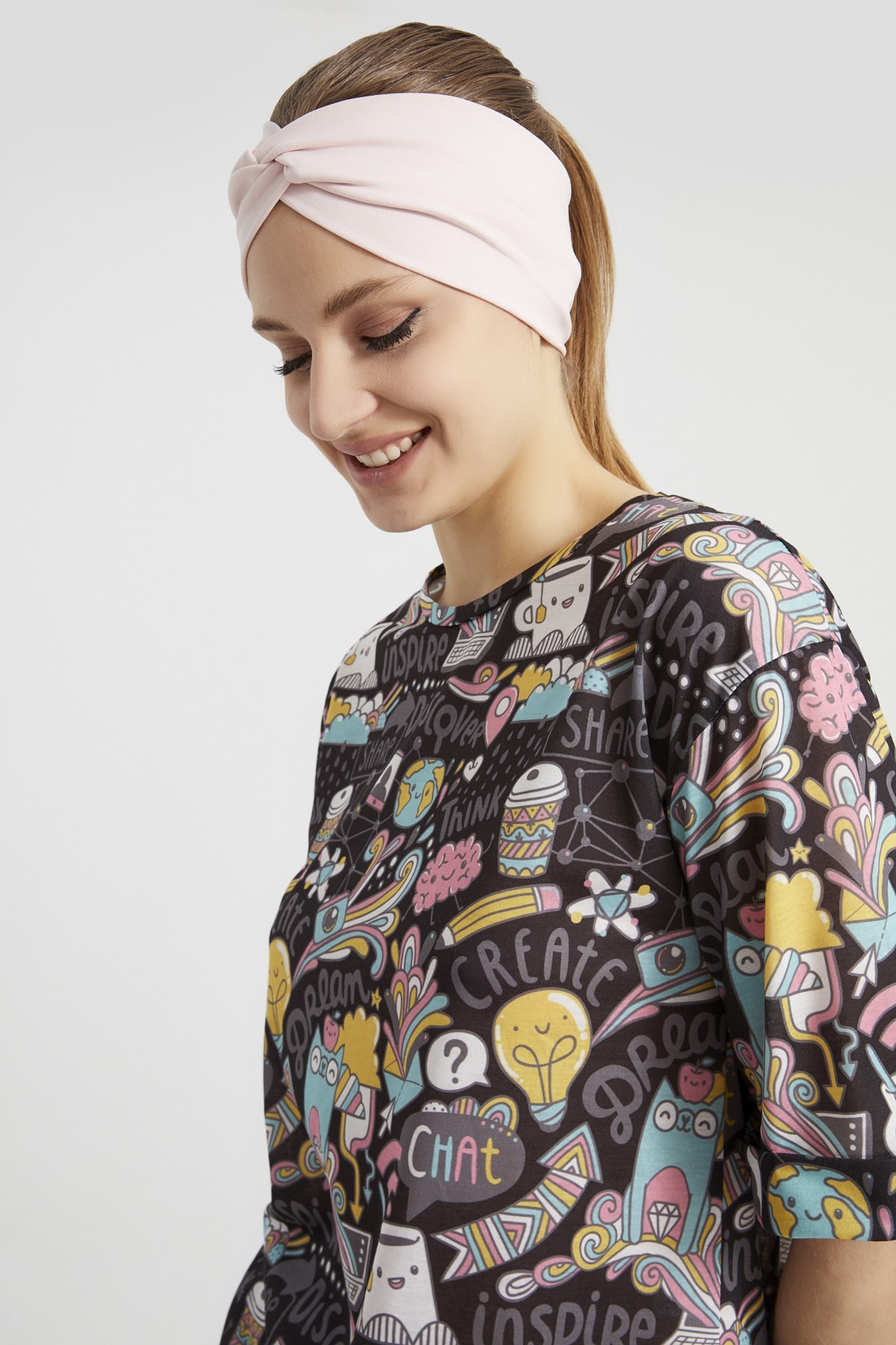 Şeker Pudra, Butik Tasarım Kadın Bandana Saç Bandı, Ekstra Yumuşak, Esnek, Doğal, Pamuklu Penye 7