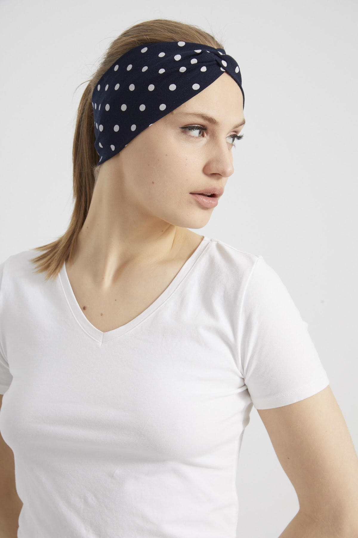 Siyah Beyaz Puantiyeli Kadın Bandana Saç Bandı  Ekstra Yumuşak Esnek  Penye Kumaş 8