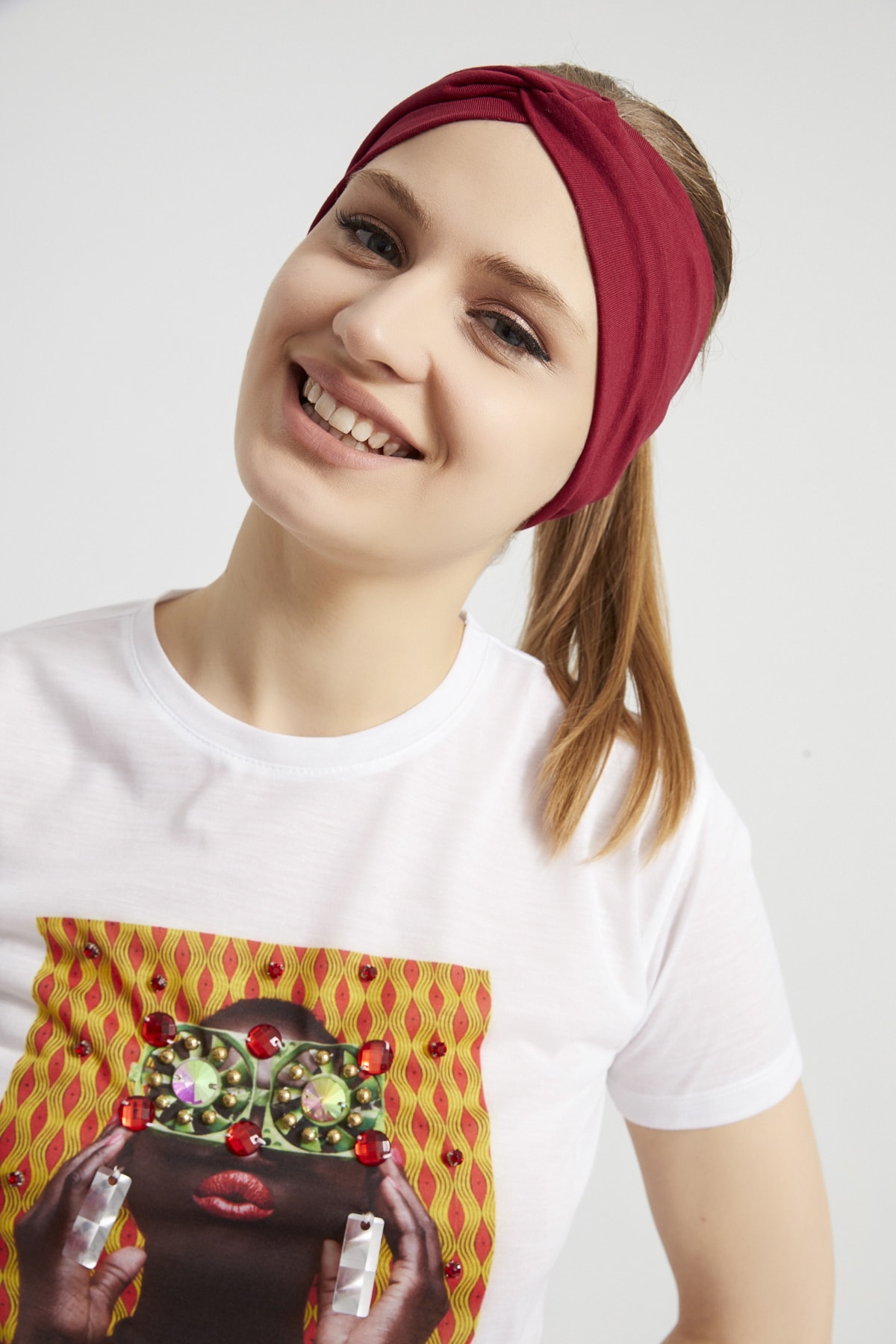 Bordo Vişne, Butik Tasarım Kadın Bandana Saç Bandı, Ekstra Yumuşak, Esnek, Doğal, Pamuklu Penye 3