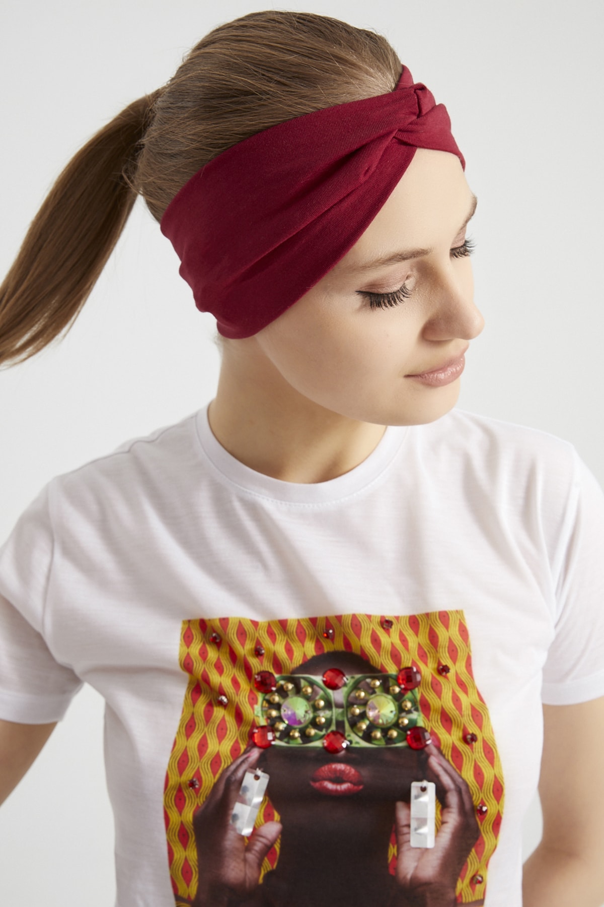 Bordo Vişne, Butik Tasarım Kadın Bandana Saç Bandı, Ekstra Yumuşak, Esnek, Doğal, Pamuklu Penye 4
