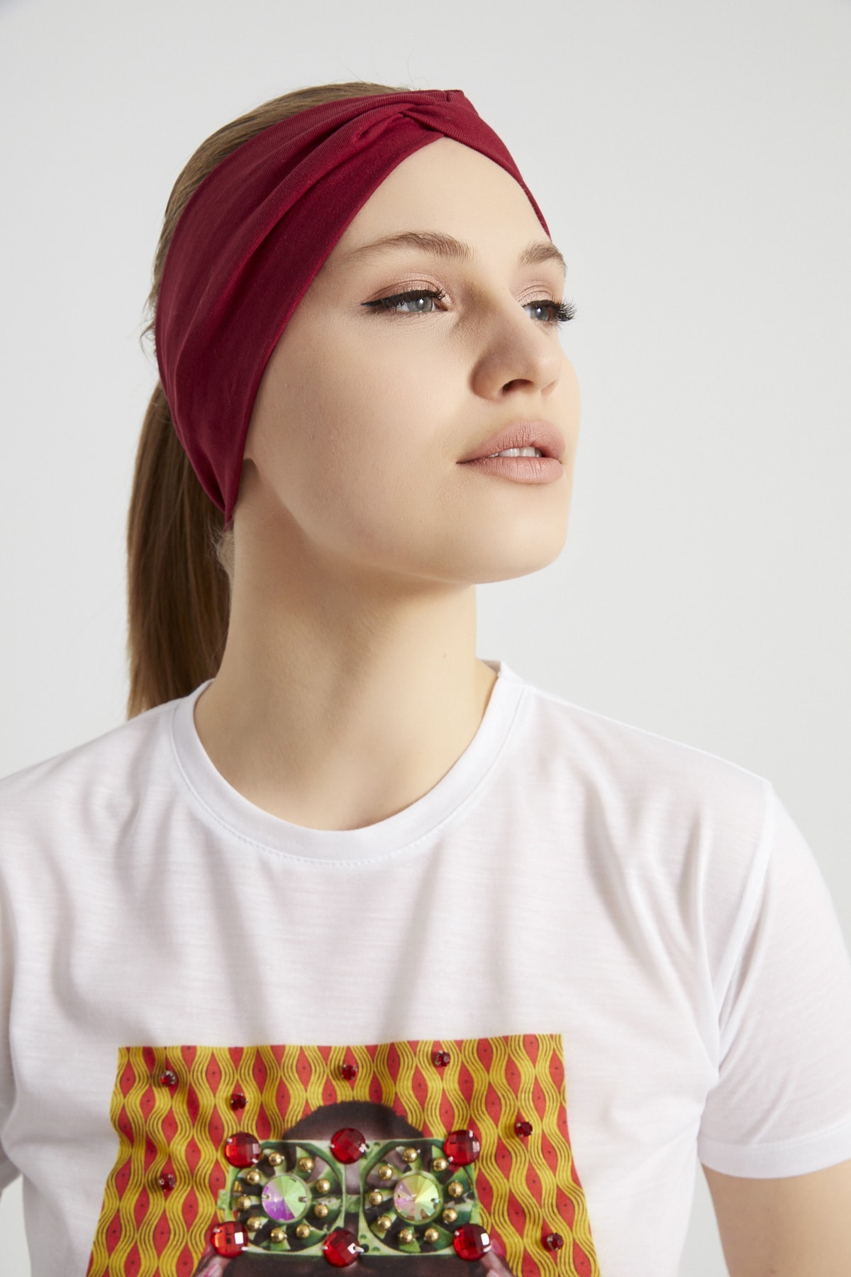 Bordo Vişne, Butik Tasarım Kadın Bandana Saç Bandı, Ekstra Yumuşak, Esnek, Doğal, Pamuklu Penye 6