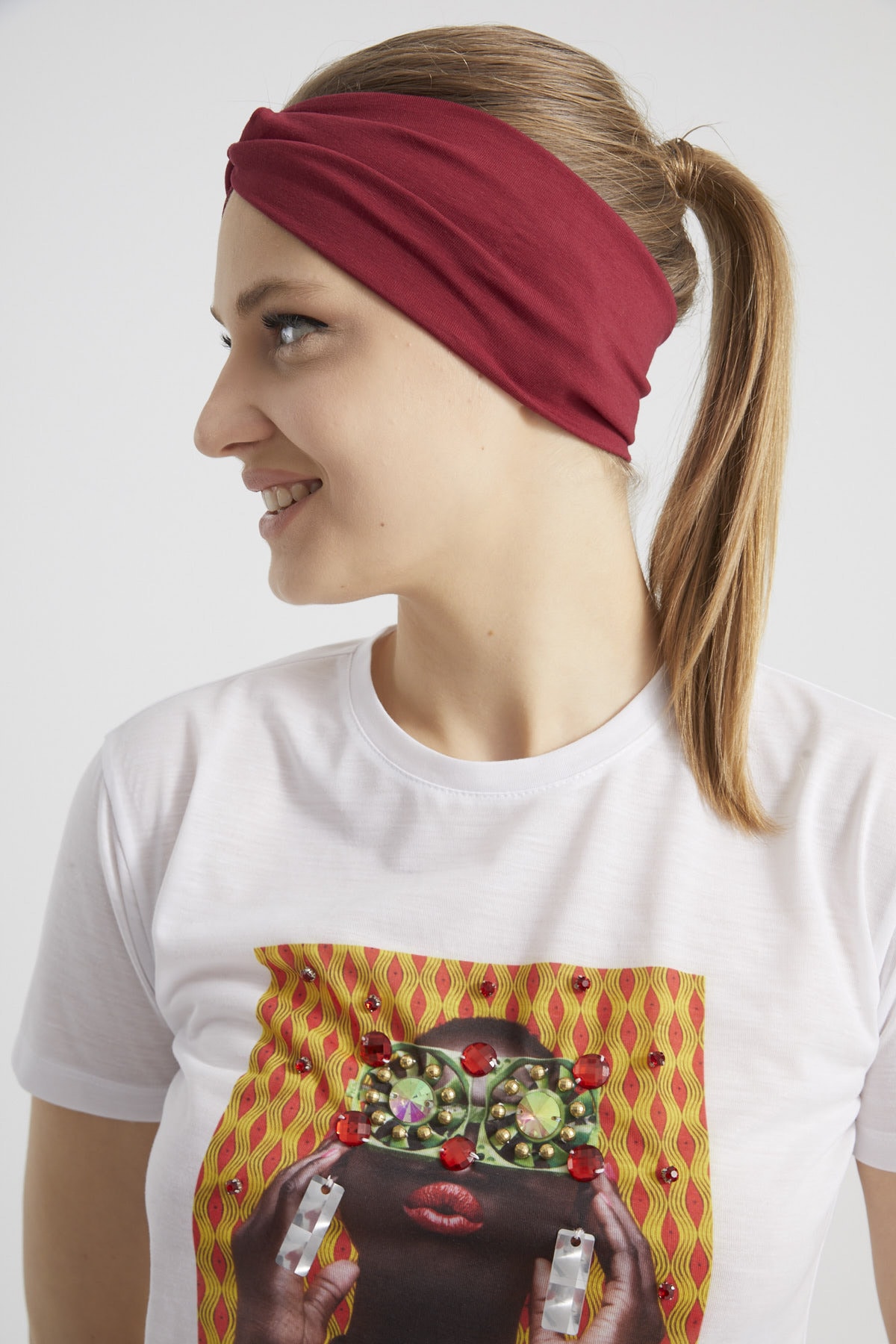 Bordo Vişne, Butik Tasarım Kadın Bandana Saç Bandı, Ekstra Yumuşak, Esnek, Doğal, Pamuklu Penye 7