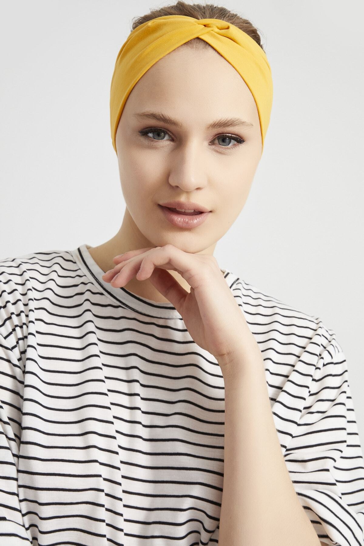 Hardal Sarısı Butik Tasarım Kadın Bandana Saç Bandı, Ekstra Yumuşak, Esnek, Doğal, Pamuklu Penye 4