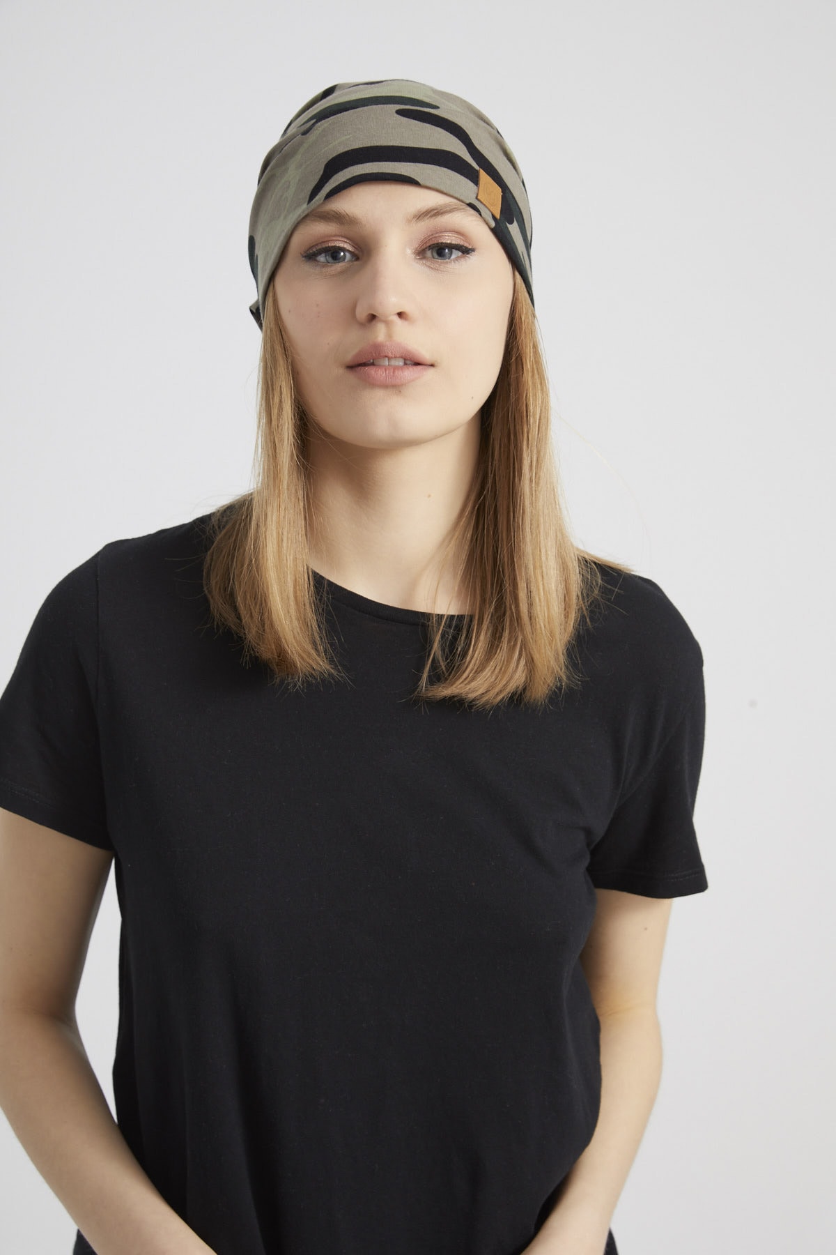 Butikgiz  Kadın Haki, Kamuflaj Desenli, Ip Detaylı 4 Mevsim Şapka Bere Buff Ultra Yumuşak Doğal Penye - Görsel 7