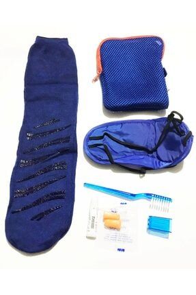 Çok Amaçlı Mavi Kalemlik Kutusu Çanta & Seyahat Seti - Uyku Çorabı Uyku Bandı Diş Fırçası Ve Macunu SÇ-M01