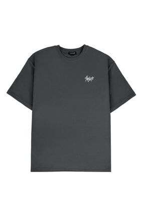Nakış Işlemeli Basic Gri Oversize T-shirt Gri Basic-150