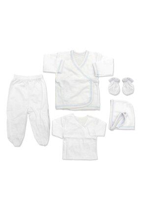 Bebek Yenidoğan Acil Hastane Çıkışı 5 Li Set Mavi-beyaz OZLEM 4101