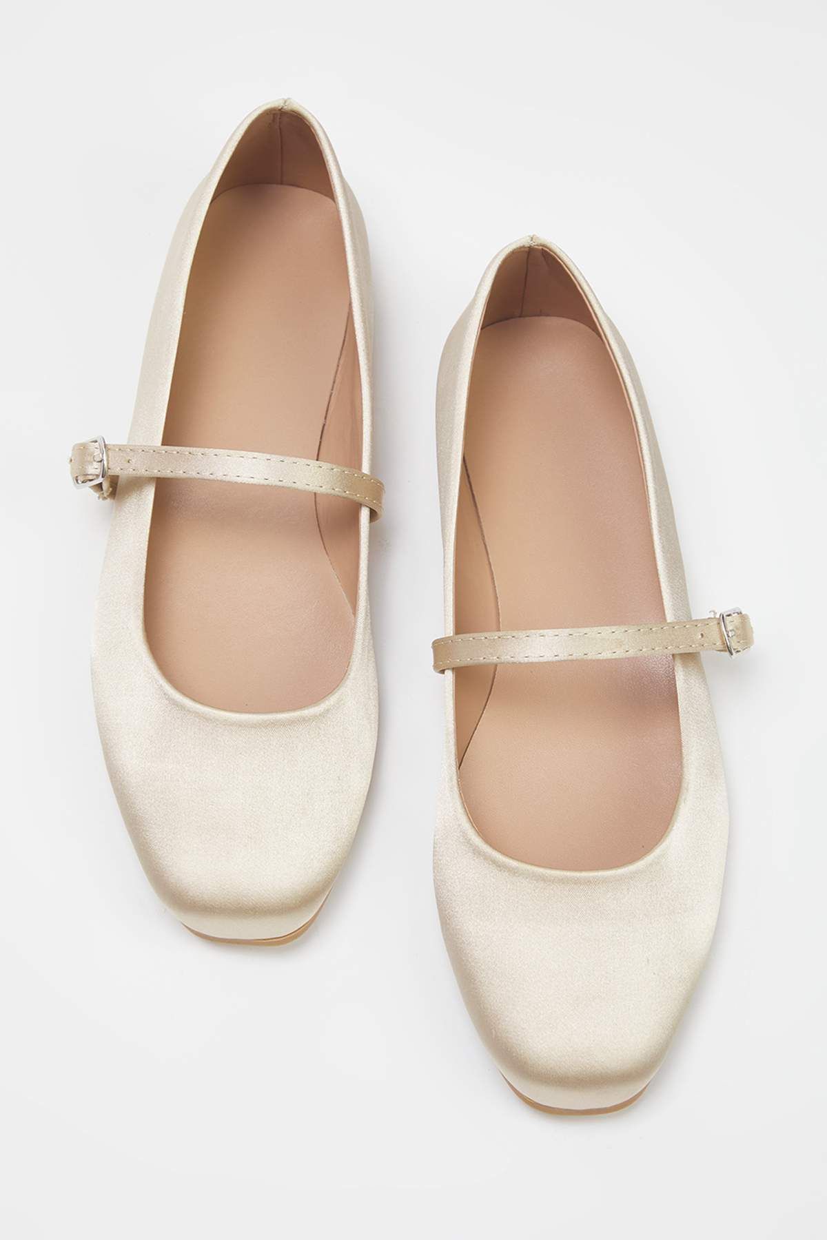 TRENDYOL SHOES Vanilla Satin Mary Jane, Paski, Buty Z Migdałowym Noskiem, Baleriny Damskie Kobieta - 38